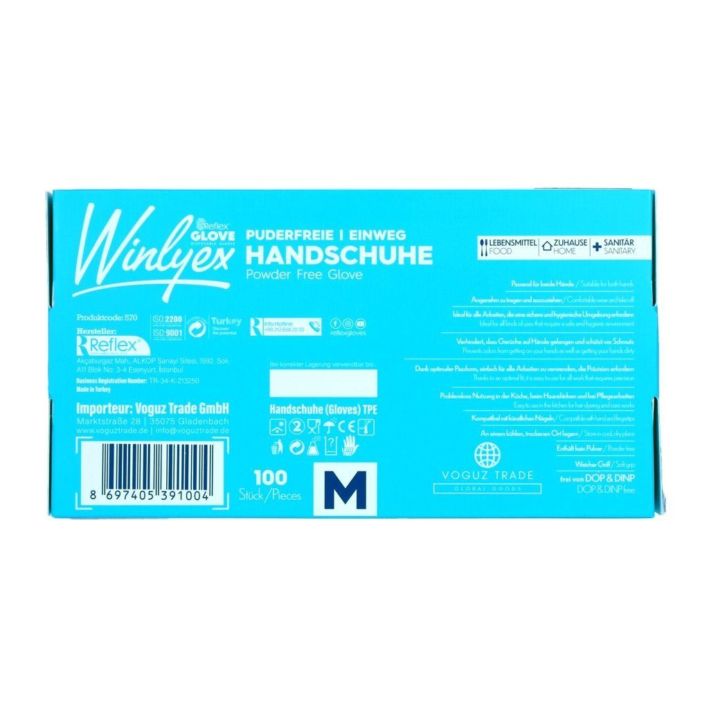 Reflex Einweghandschuhe Winlyex 100x Puderfreie Einweghandschuhe M