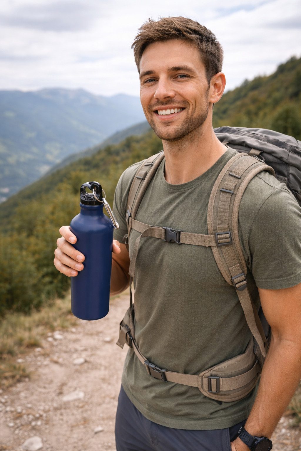 Rungassi Thermoflasche Trinkflasche Wasserflasche Sportflasche 800ml Metall Blau mit