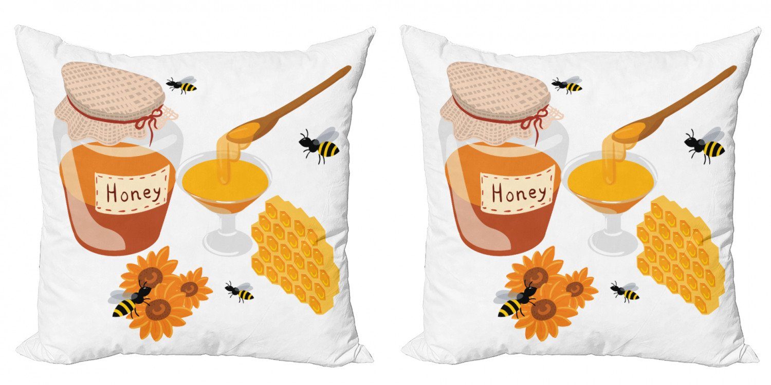 Kissenbezüge Modern Accent Doppelseitiger Digitaldruck, Abakuhaus (2 Stück), Honey Bee Löffel Glas und Sonnenblumen
