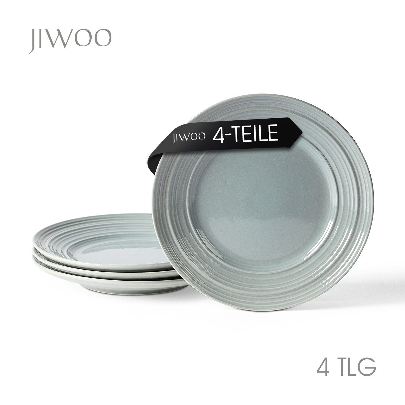 JIWOO Teller 4er Ø21,4cm, Salatteller Frühstücksteller Pastateller Dessertteller, (4 St), Keramik Hochwertiges Tellerset Grau Mikrowellen spülmaschinenfest