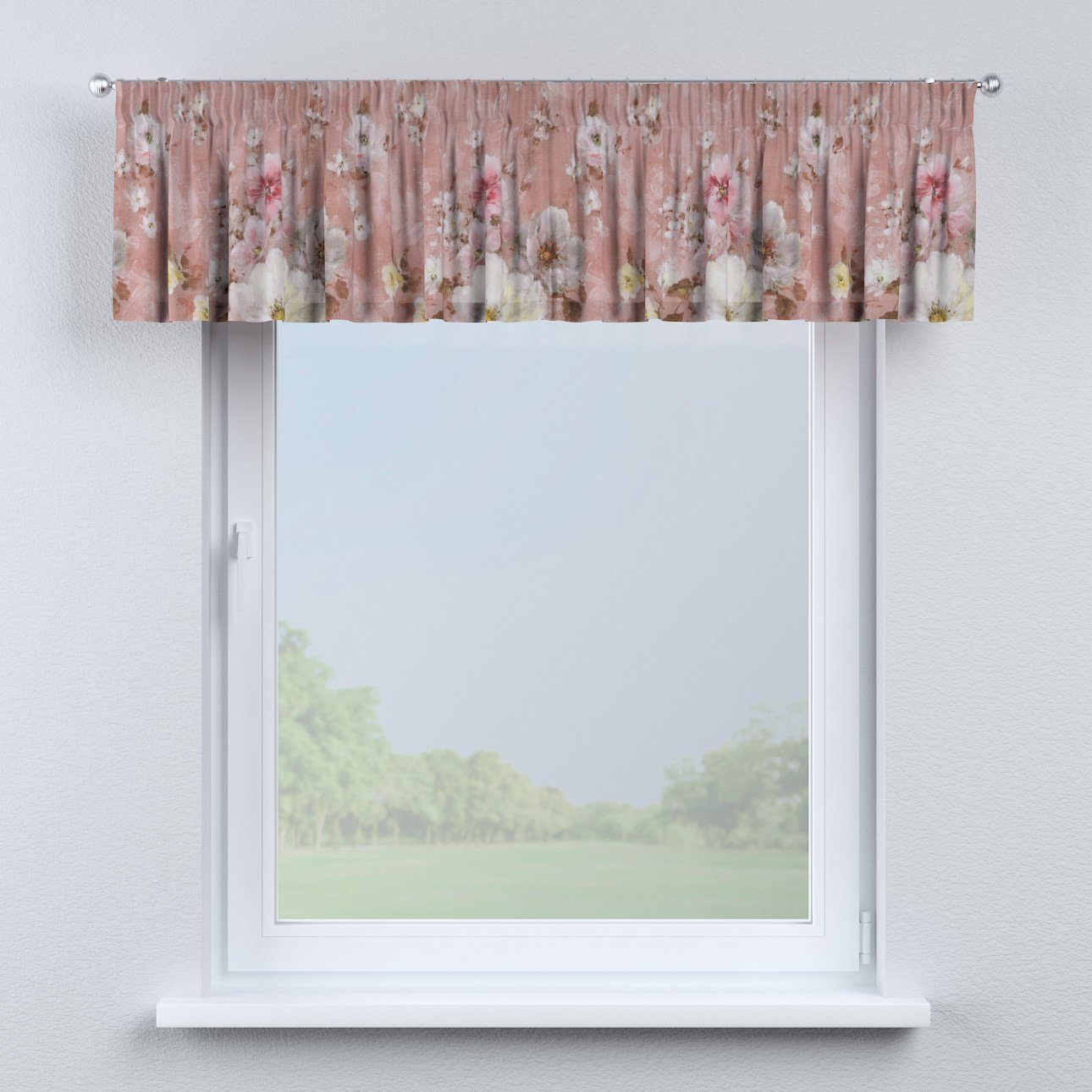 Vorhang mit Kräuselband 130 x 40 cm, rosa Flowers, Dekoria