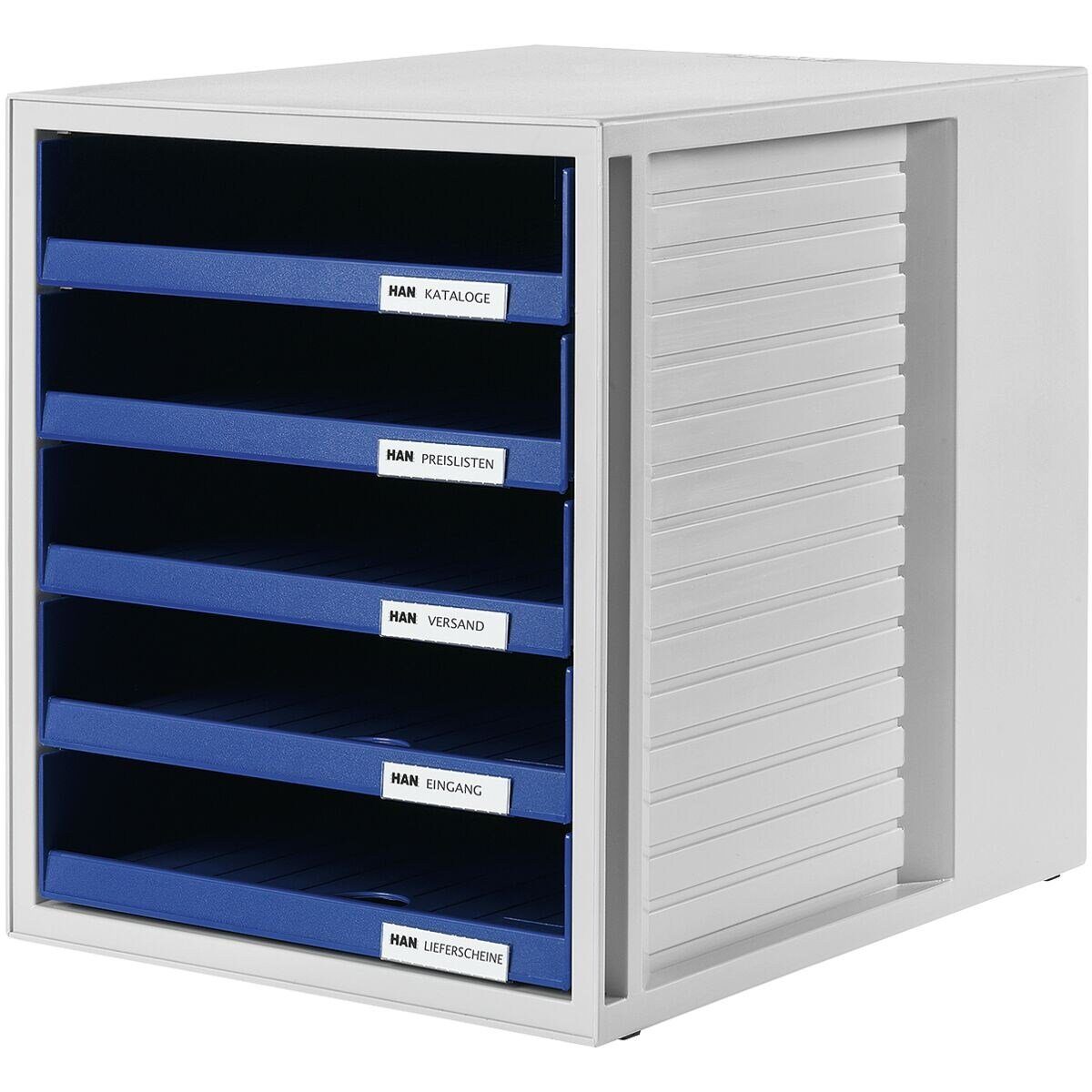 HAN Schubladenbox 1401, mit 5 Schubladen, offen, stapelbar/ integrierbar grau/blau