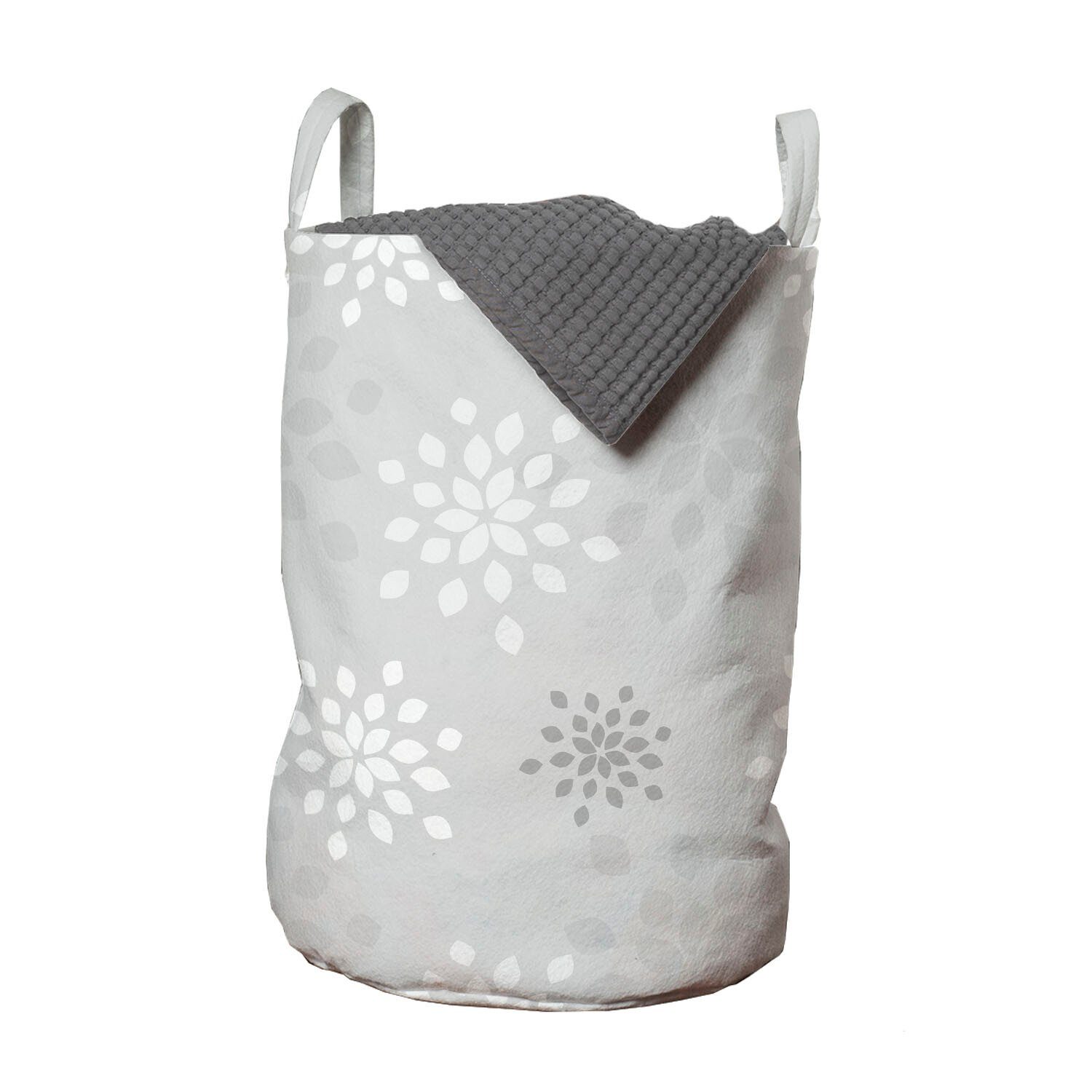 Abakuhaus Wäschesäckchen Wäschekorb mit Griffen Waschsalons, Weiß Grau Kordelzugverschluss und Pflanze für Schönheit Shabby