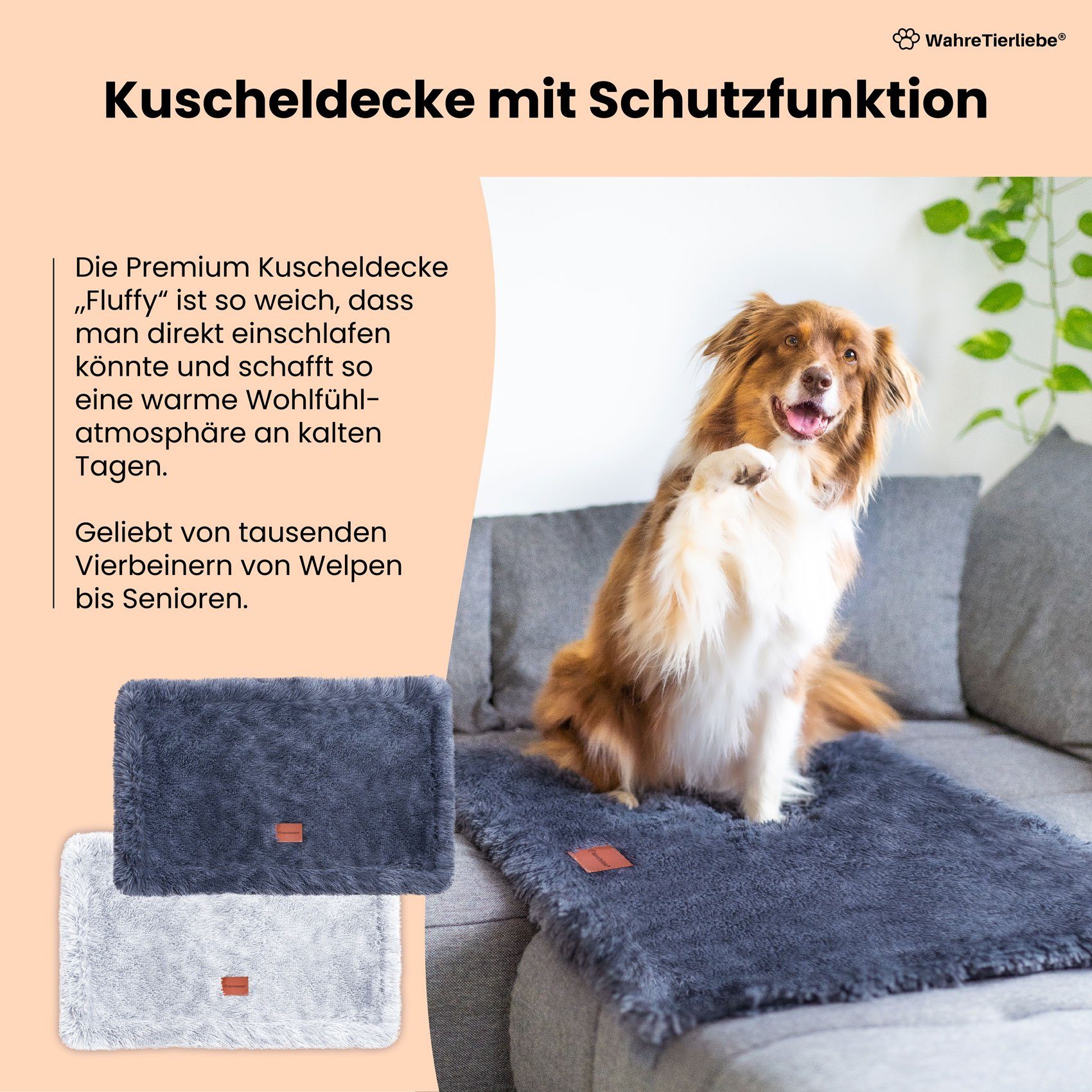 Wahre Tierliebe Tierdecke Premium Kuscheldecke Fluffy - hält warm - wasserabweisend – Bild 4 von 5