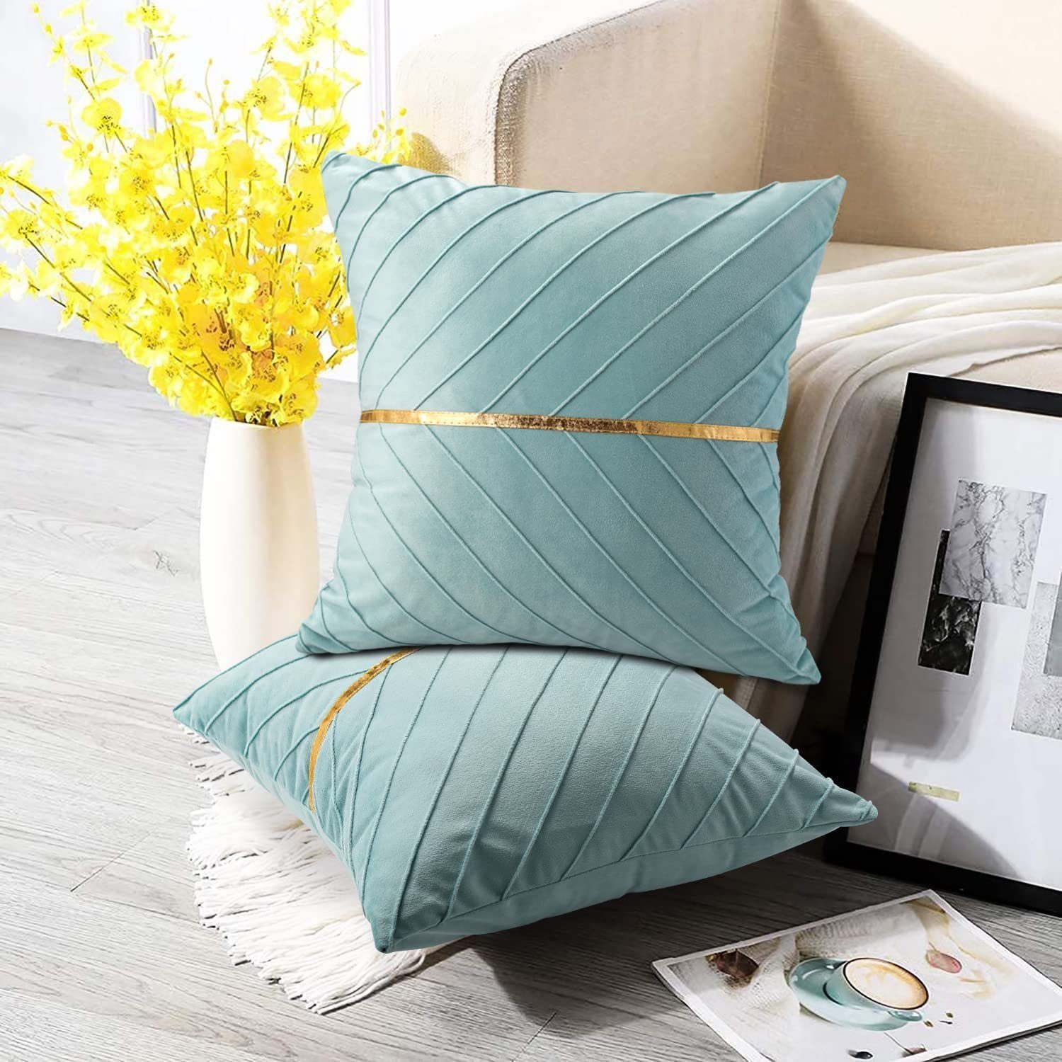 BYSURE Kissenbezüge, (2 Stück), samt Golden Patchwork Kissenbezug 45x45cm günstig online kaufen