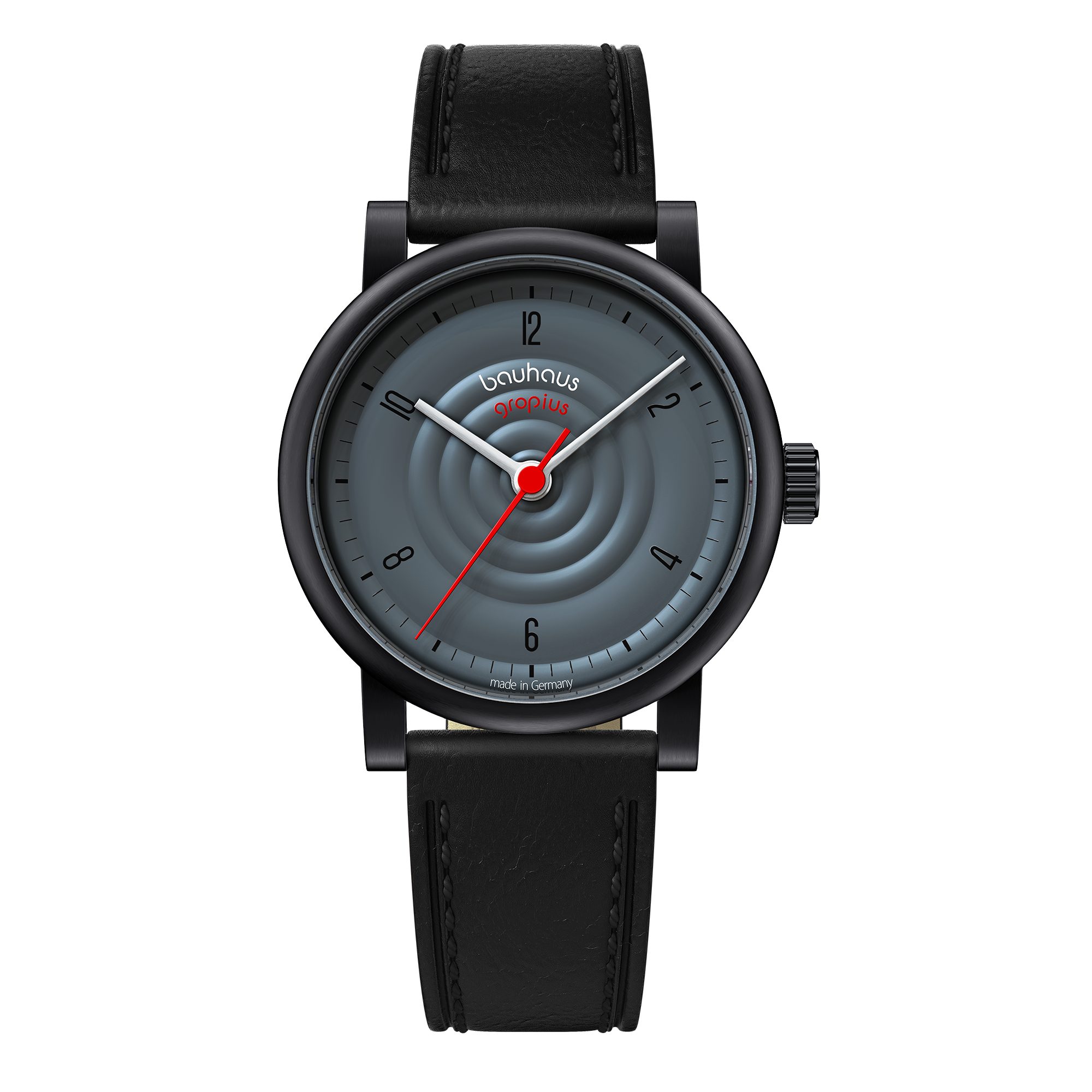 Walter Gropius Automatikuhr Made in Germany, Saphirglas, Sound of Bauhaus Automatik - WGA 802-010, Designeruhr, Lederarmband mit Easy-Release System, Edelstahlgehäuse