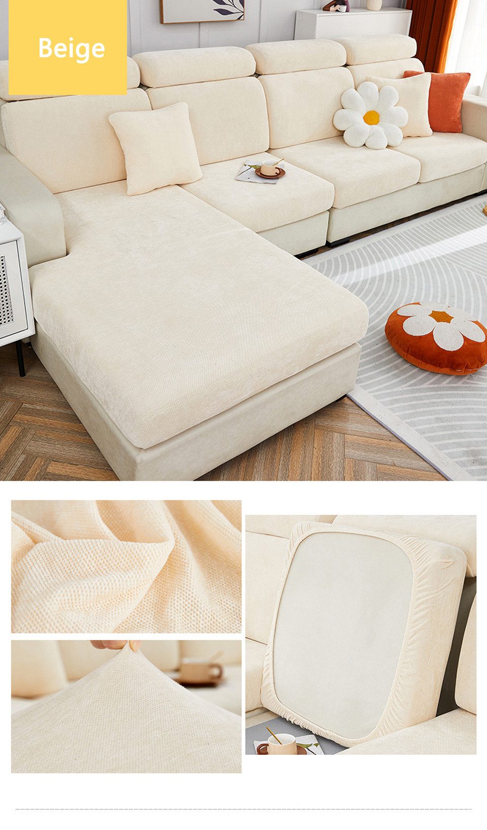 Coonoor Sofahusse Sofabezug Ecksofa L Form Stretch Chenille Sofa, Überzug U günstig online kaufen