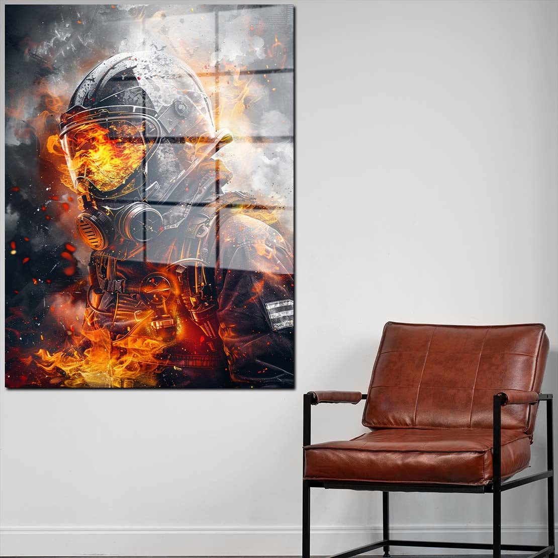 Artedinoi Acrylglasbild Feuerwehrmann im Einsatz Acrylglas Wandbild Bild Wanddeko Wohnzimmer X