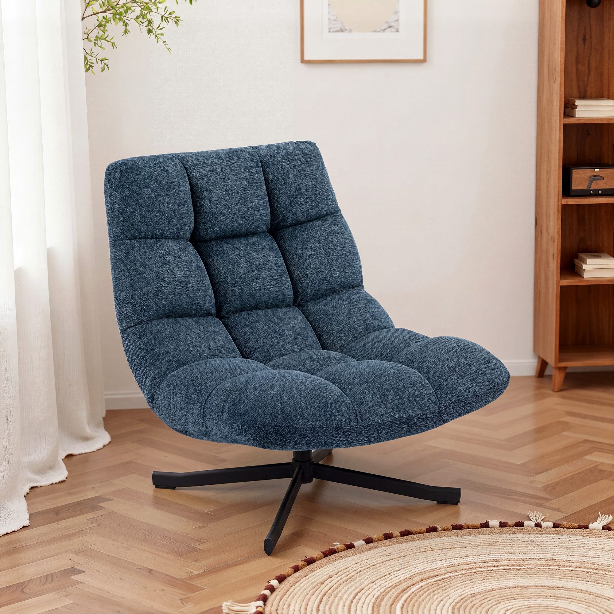 REDOM Relaxsessel 75x95x90cm Akzentstuhl Drehbar Dunkelblau Design Sitzmöbel (1-St., Wohnzimmer Sessel, Clubstuhl, Empfangsstuhl modern), Lounge Sessel ohne Armlehne mit Metallgestell Stahl