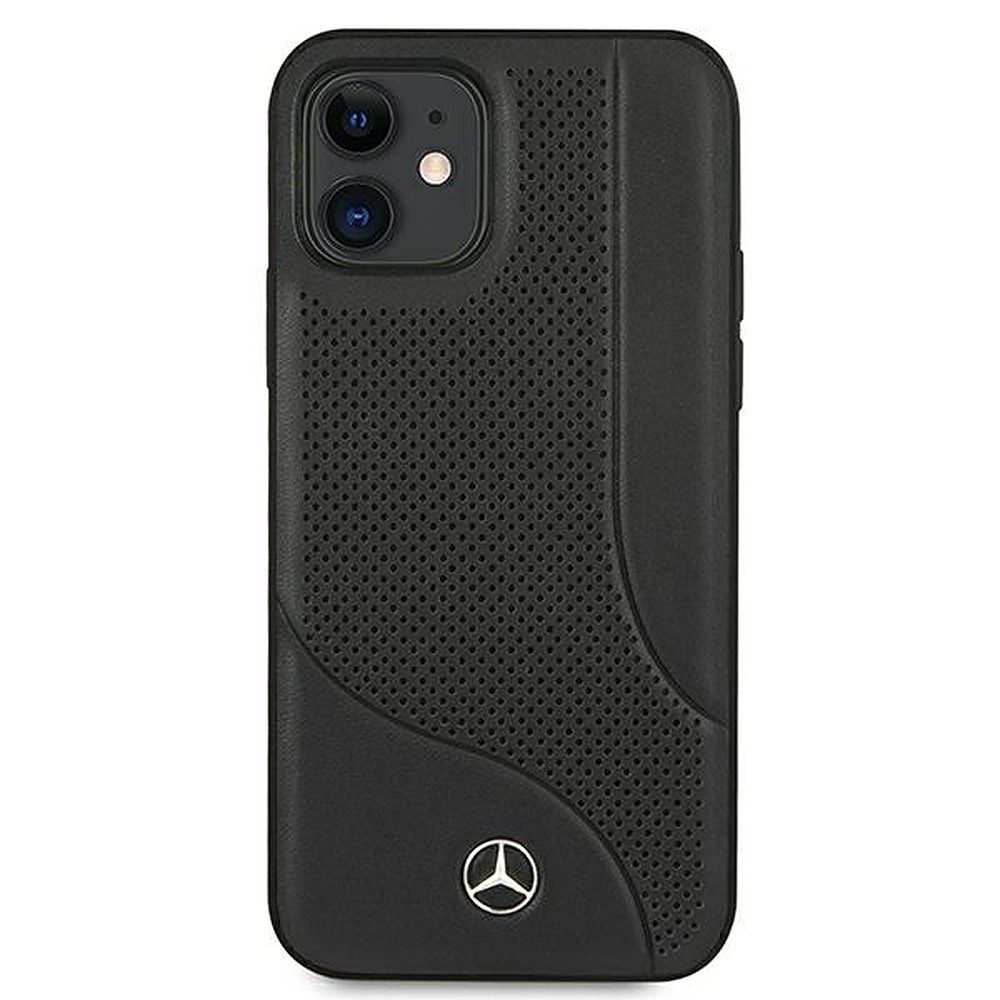 Mercedes Smartphone-Hülle Handyhülle Schutzhülle Schutzschale 5,4 Zoll, Echtleder, perforiert, Metall-Logo, Hardcase