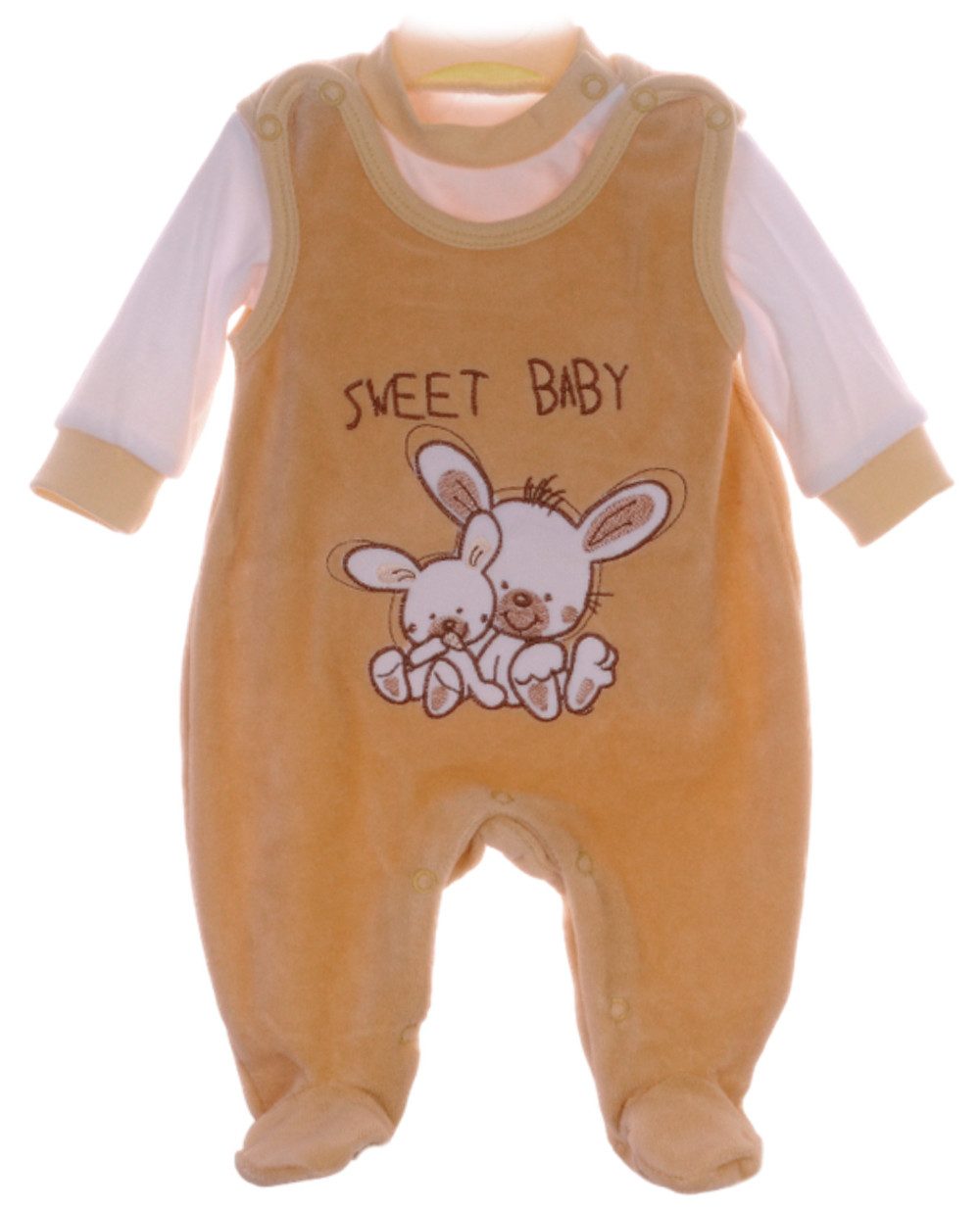 La Bortini Strampler Baby Anzug aus Velours in Beige mit Häschen Shirt Stramplerhose aus weichem Velours, 44 50 56 62