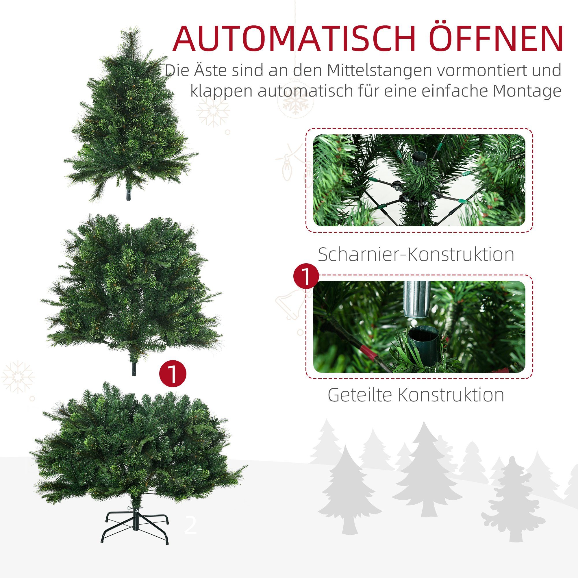 HOMCOM Künstlicher Weihnachtsbaum Künstlicher Weihnachtsbaum, 1,80 m 