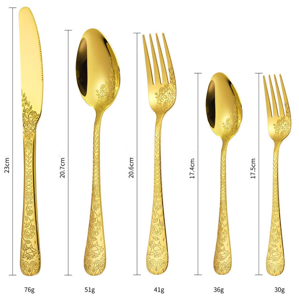 KingLux Besteck-Set 40teilig Gold Essbesteck Set mit Messer Gabel Löffel Spülmaschinenfest (40-tlg), 8 Personen, Edelstahl