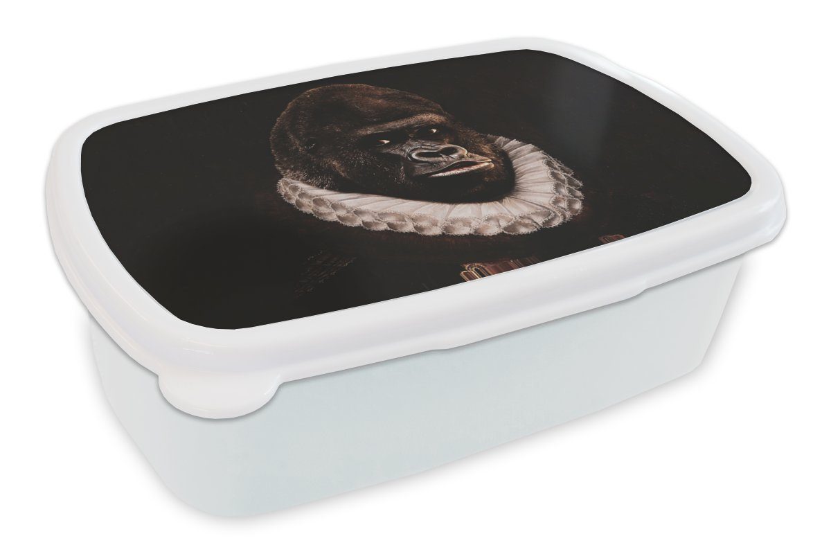 MuchoWow Lunchbox Gemälde - Gorilla - Alte Meister, Kunststoff, (2-tlg), Brotbox für Kinder und Erwachsene, Brotdose, für Jungs und Mädchen weiß