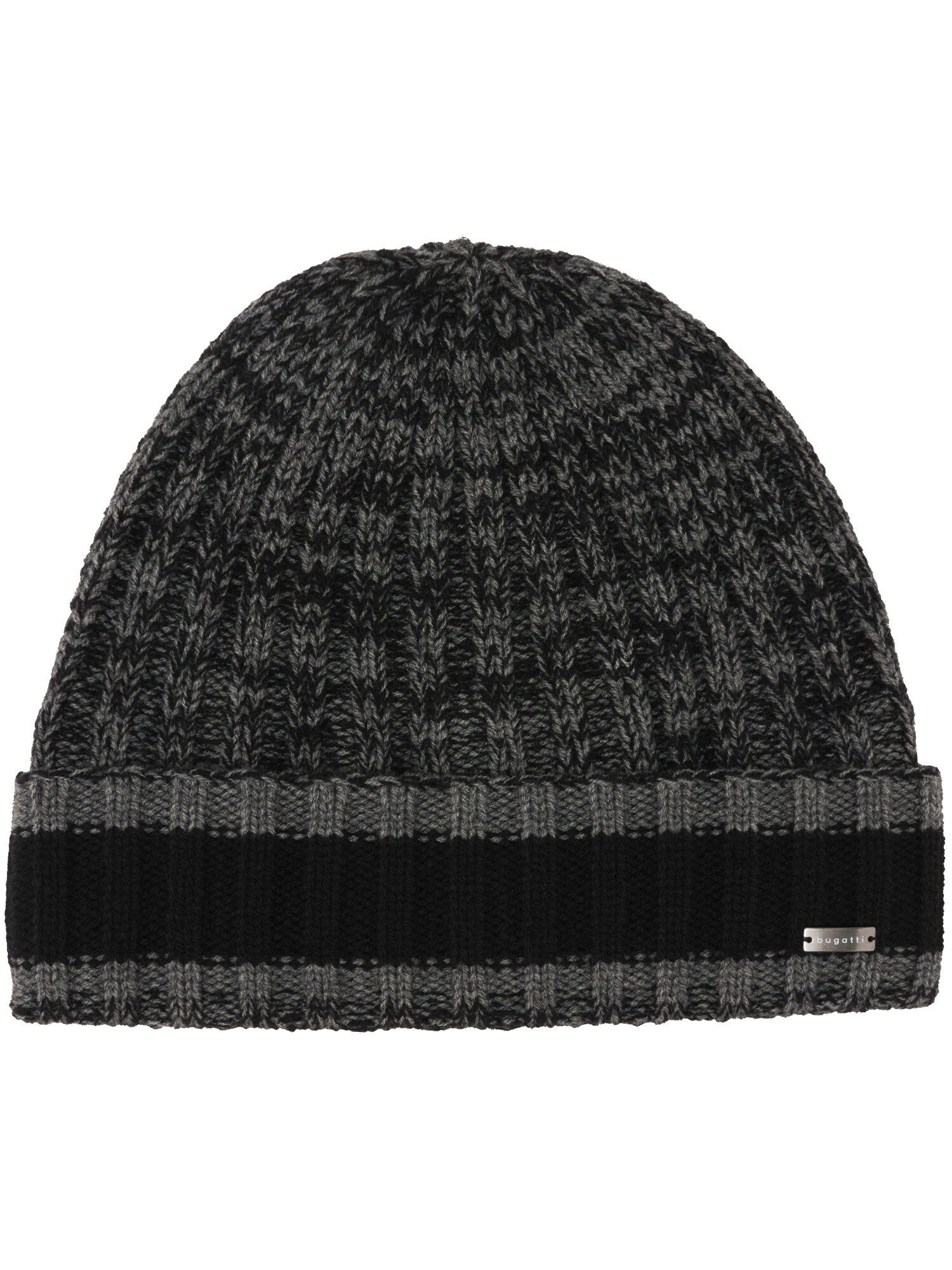 bugatti Strickmütze Melierte bugatti Beanie mit farblich abgesetzem Umschlag