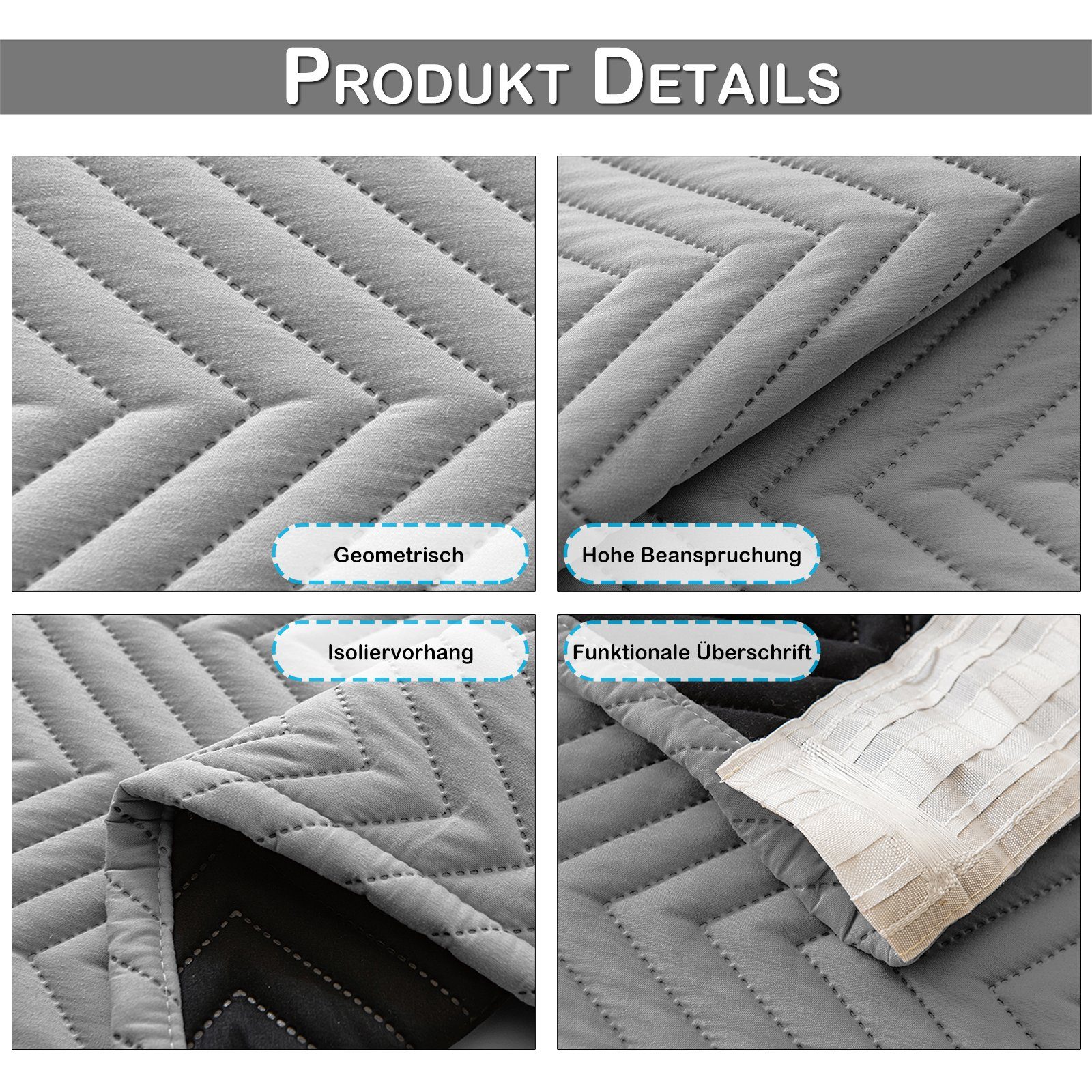 Sunicol Gardine 100% Blickdich Thermo Verdunkelungsvorhang mit Kräuselband (2 St), Winter Wärmeisolierend Türvorhang für Schlafzimmer Wohnzimmer – Bild 5 von 5