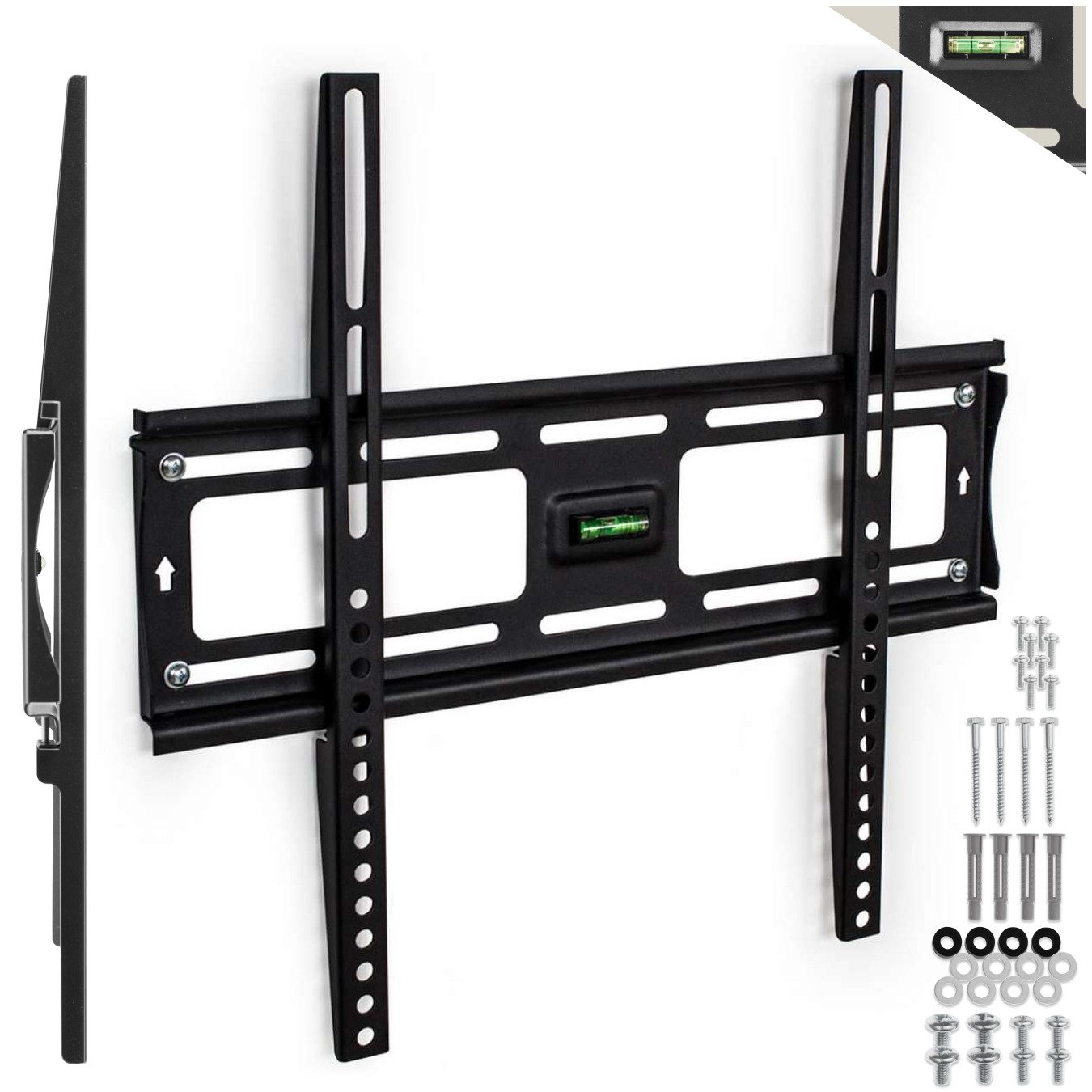 tectake TV-Wandhalterung Fernseherhalterung für 26-75 Zoll (66-191 cm), max. VESA 400 x 400, (bis 75 Zoll, für Flachbildfernseher, bis 100 kg, stufenlos breitenverstellbar, flacher Wandabstand)