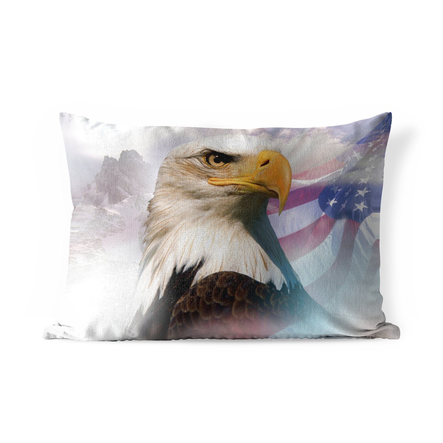 MuchoWow Dekokissen Ein amerikanischer Weißkopfseeadler mit einer amerikanischen Flagge, Outdoor-Dekorationskissen, Polyester, Dekokissenbezug, Kissenhülle