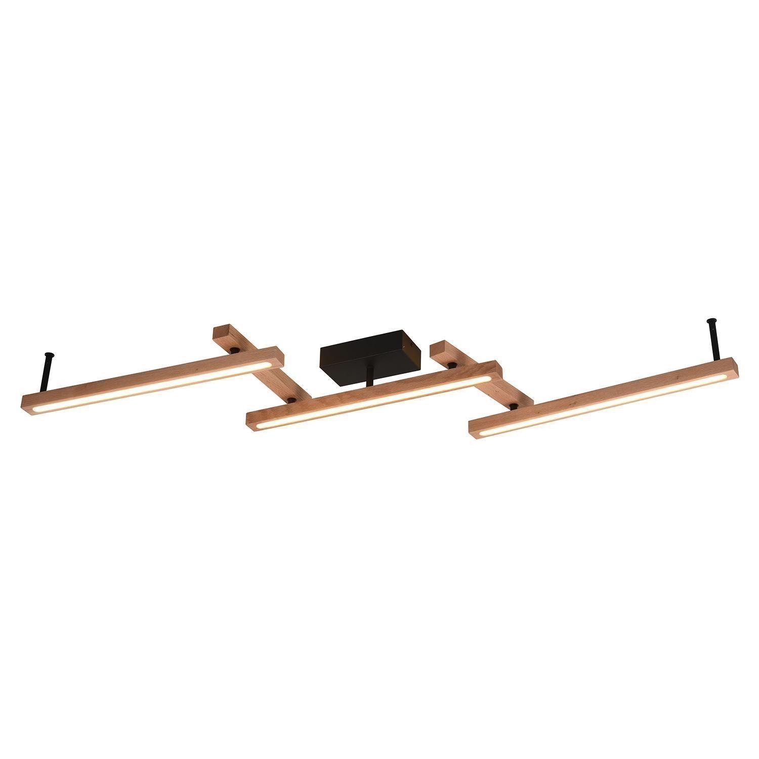 TRIO Leuchten LED Deckenleuchte BELLARI, 1-flammig, Braun, Schwarz, Massivholz, Dimmfunktion, Memoryfunktion, LED fest integriert, Extra-Warmweiß, Neutralweiß, Tageslichtweiß, Metall, Dimmbar, mit Fernbedienung