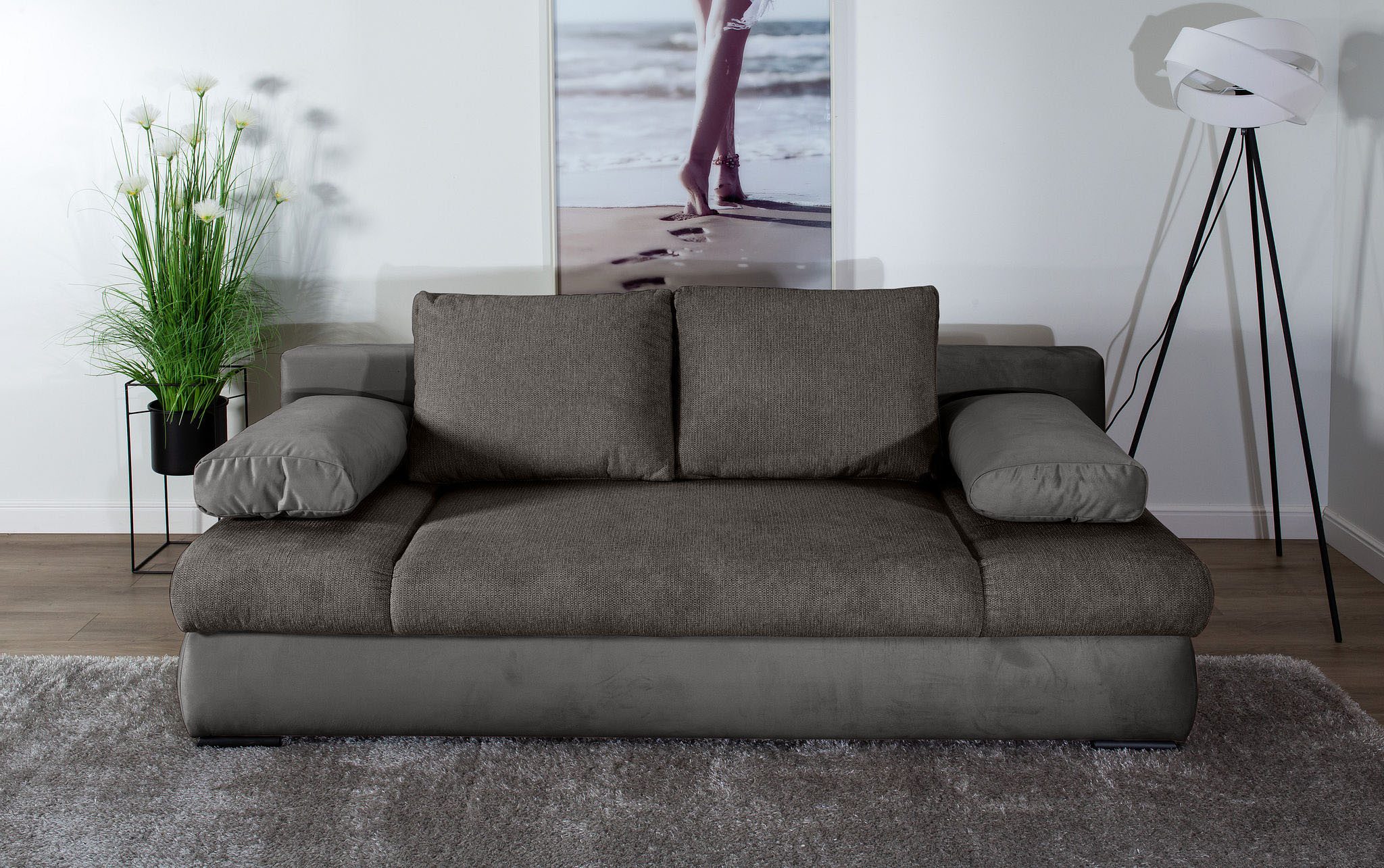 COLLECTION AB Schlafsofa Chicago, B: 200 cm, Liegefl. 146x200 cm, Schlaffunktion, Bettkasten & 2 Armlehnenkissen, Federkern