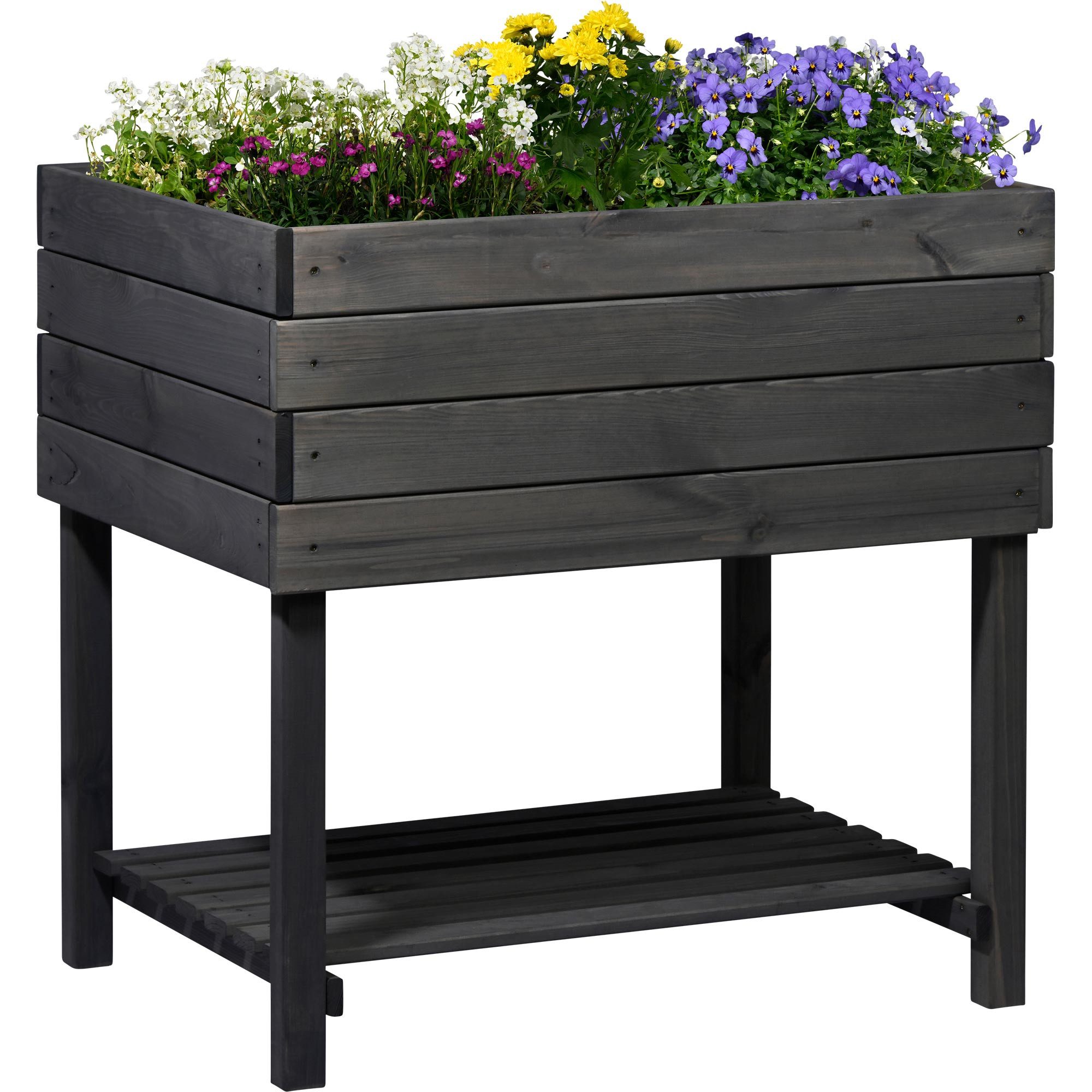 dobar Hochbeet Kubus 2.0 mit Ablage und Pflanzfolie, Anthrazit, Außenmaße des Hochbeets: ca 78 x 58 x 78 cm (L x B x H)