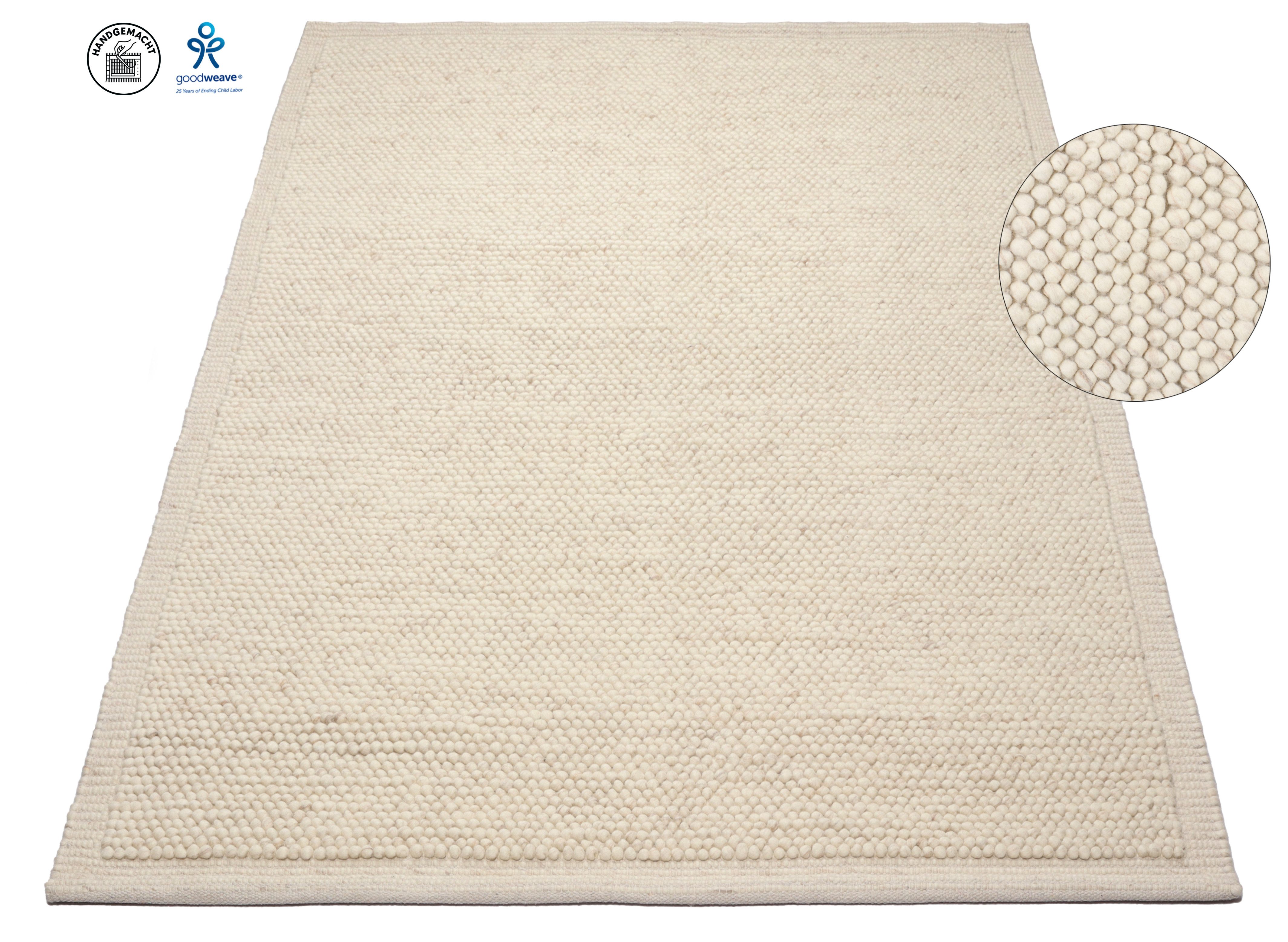 OTTO home Wollteppich Wolly Rahmen, handgewebt, Wolle, rechteckig, Höhe: 14 mm, einfarbig, Teppich, Wohnzimmer, Schlafzimmer, Esszimmer