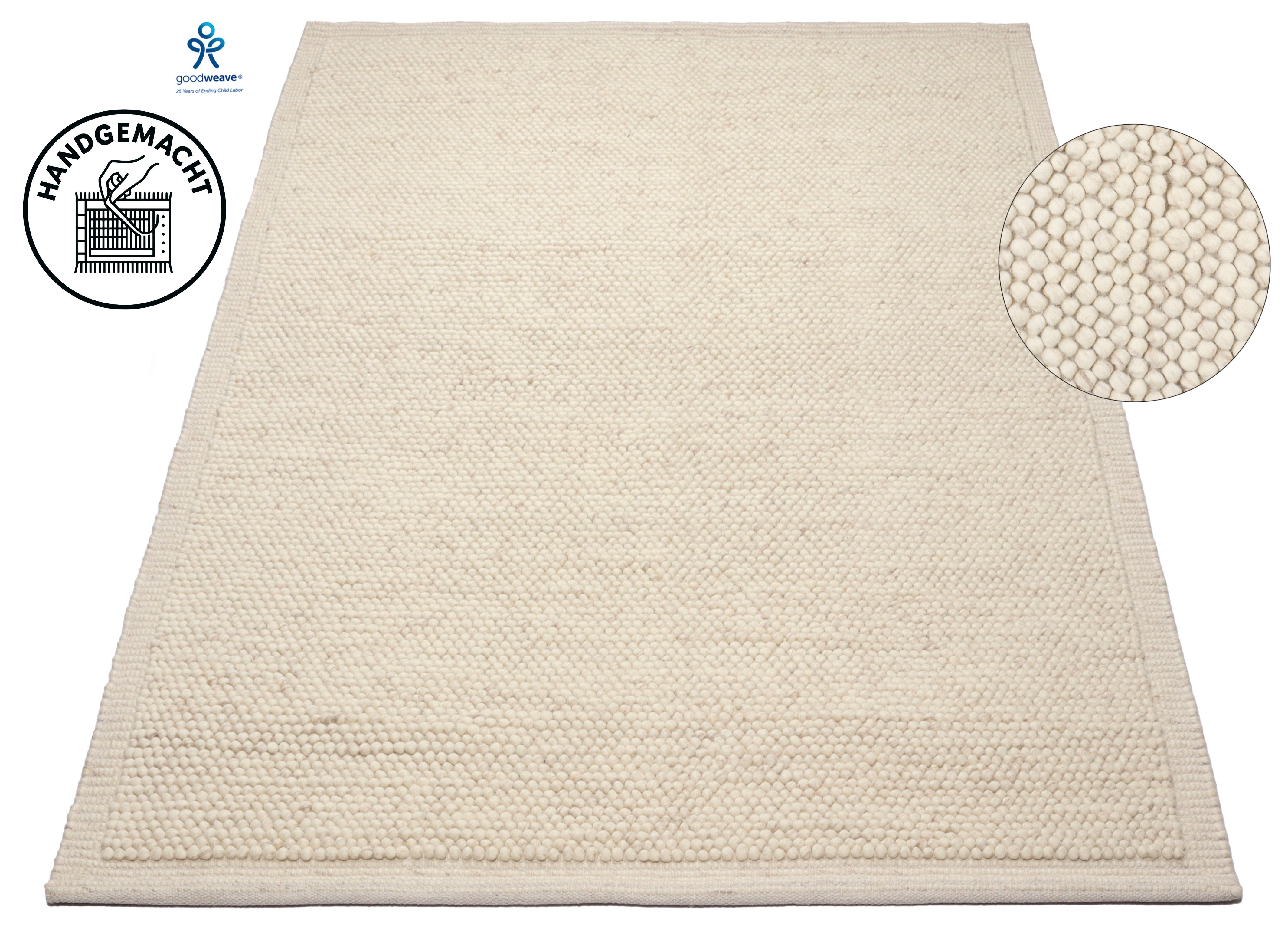 OTTO home Wollteppich Wolly Rahmen, handgewebt, Wolle, rechteckig, Höhe: 14 mm, einfarbig, Teppich, Wohnzimmer, Schlafzimmer, Esszimmer