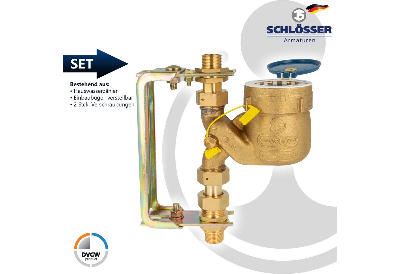 Thumbnail - tecuro Wasserzähler Fallrohrzähler Kombi-Set, Baulänge 105 mm, verschiedene Ausführungen, (inkl. Schrauben und Dübel (fü...
