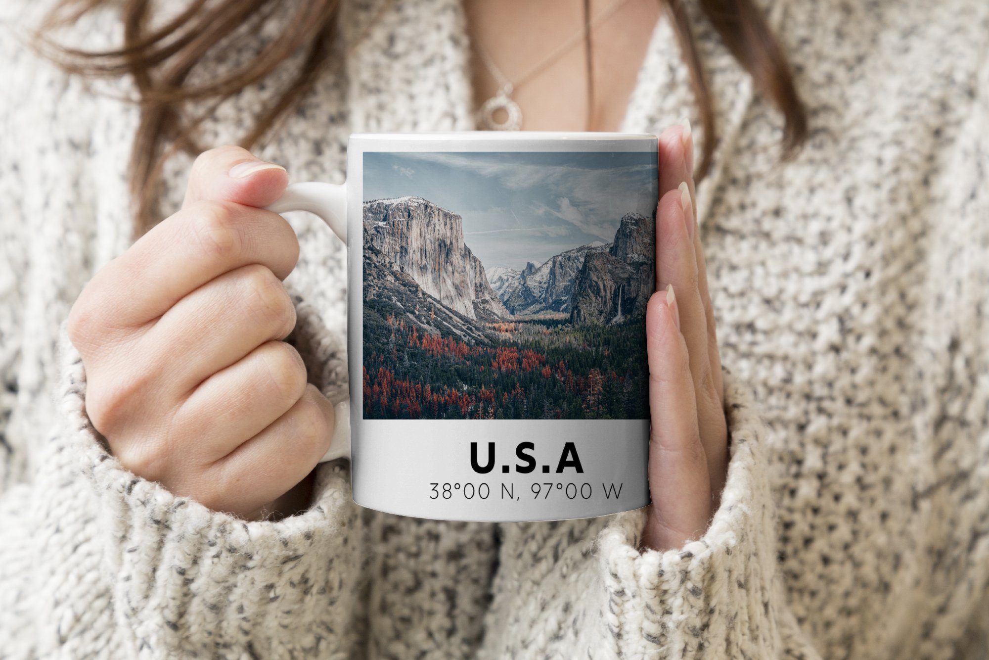 Teetasse, - - Kaffeetassen, Teetasse, Tasse Wald, MuchoWow - Keramik, Geschenk Berge Wyoming Yosemite Amerika - Becher,