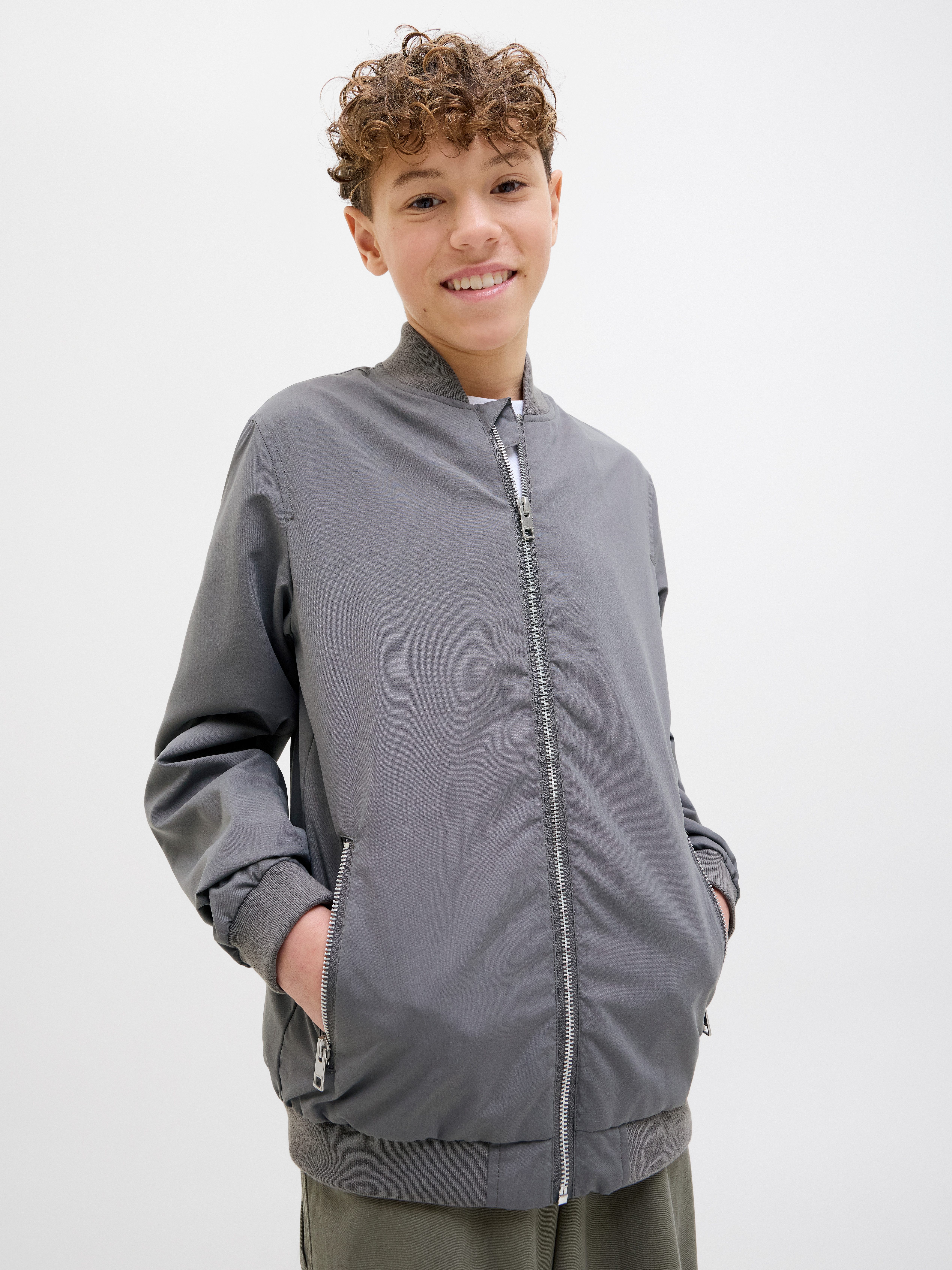 Jack & Jones Junior Bomberjacke JJERUSH windabweisend und pflegeleicht unifarben, modisch, regular fit, Web, Stehkragen