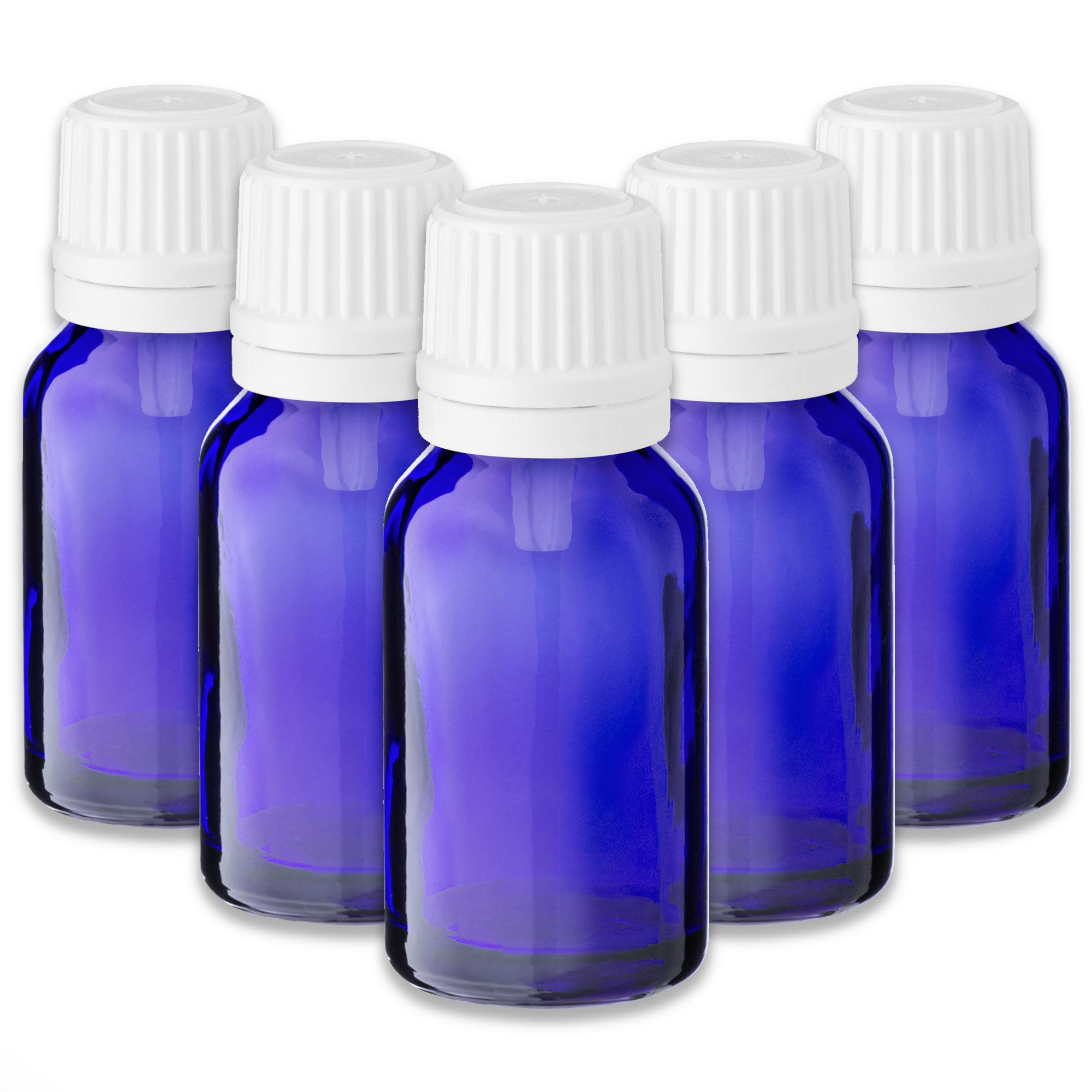 CK Verpackung GmbH Tropfer 5x Blaue Glasflasche 15 ml mit weißem Tropfeinsatz Tropfer Tropfen Set
