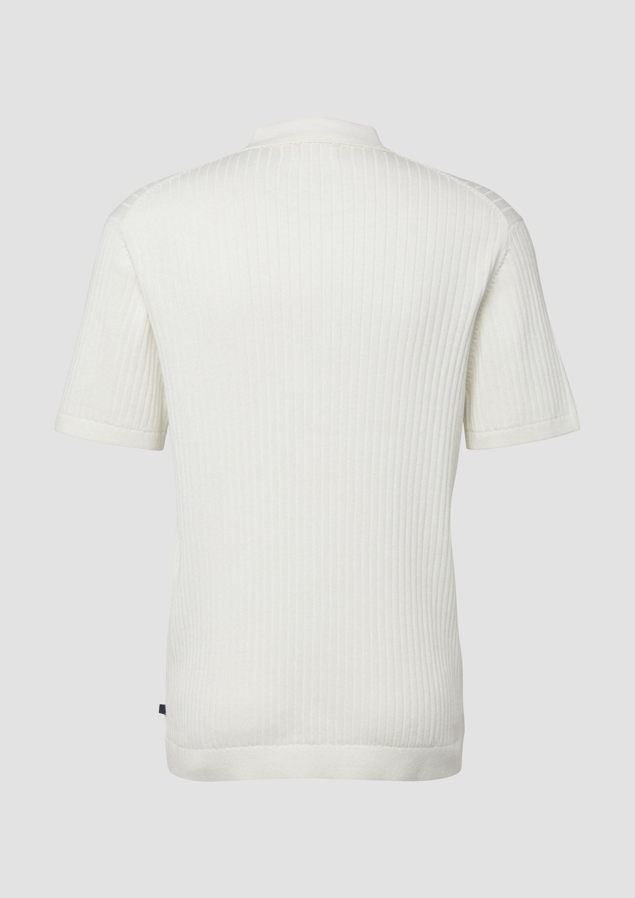 s.Oliver Kurzarmpullover Strickpullover Geripptes Strick-Polo aus Baumwolle mit Reißverschluss