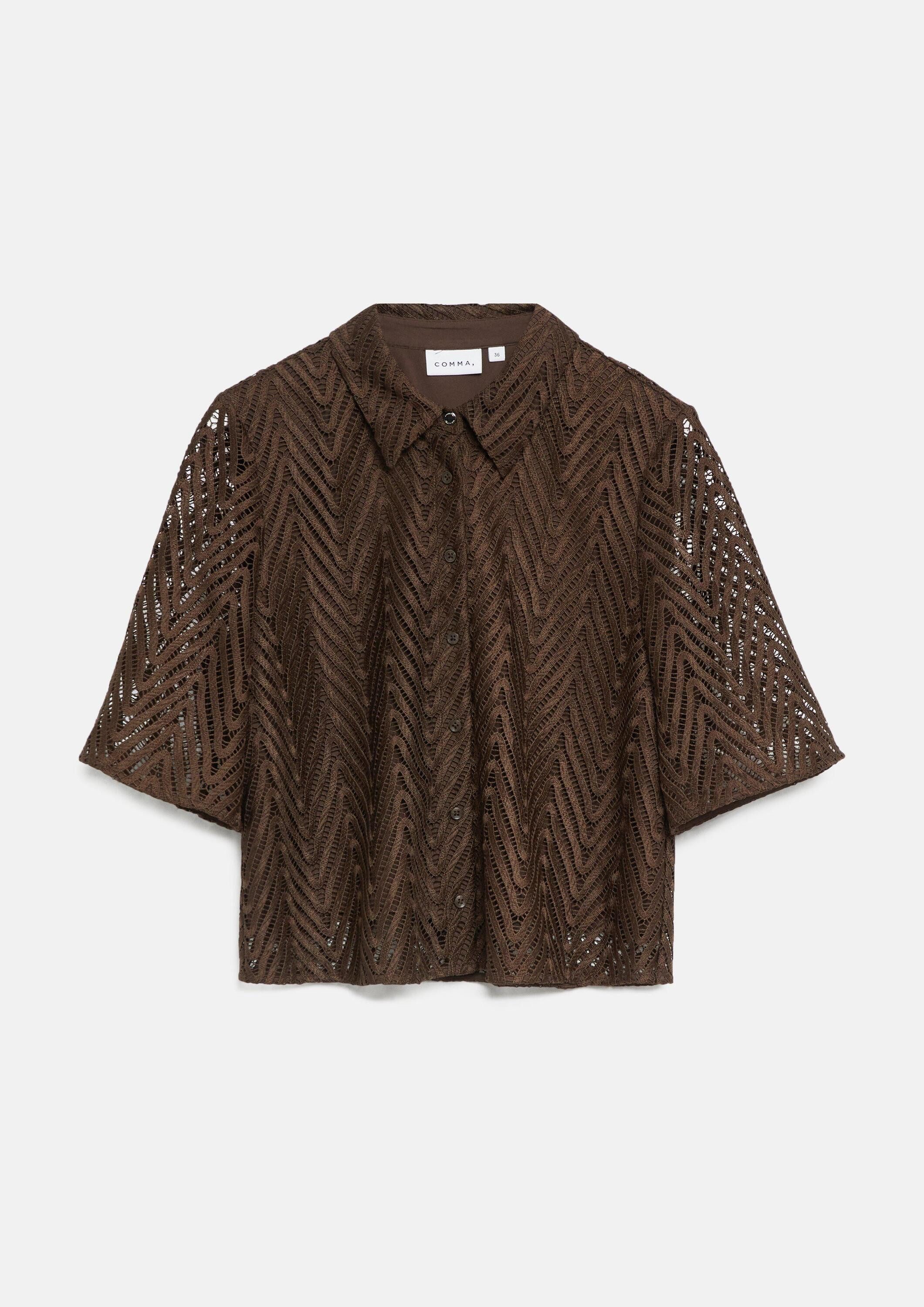 comma Kurzarmbluse Bluse Spitzenbluse mit Viskose-Futter
