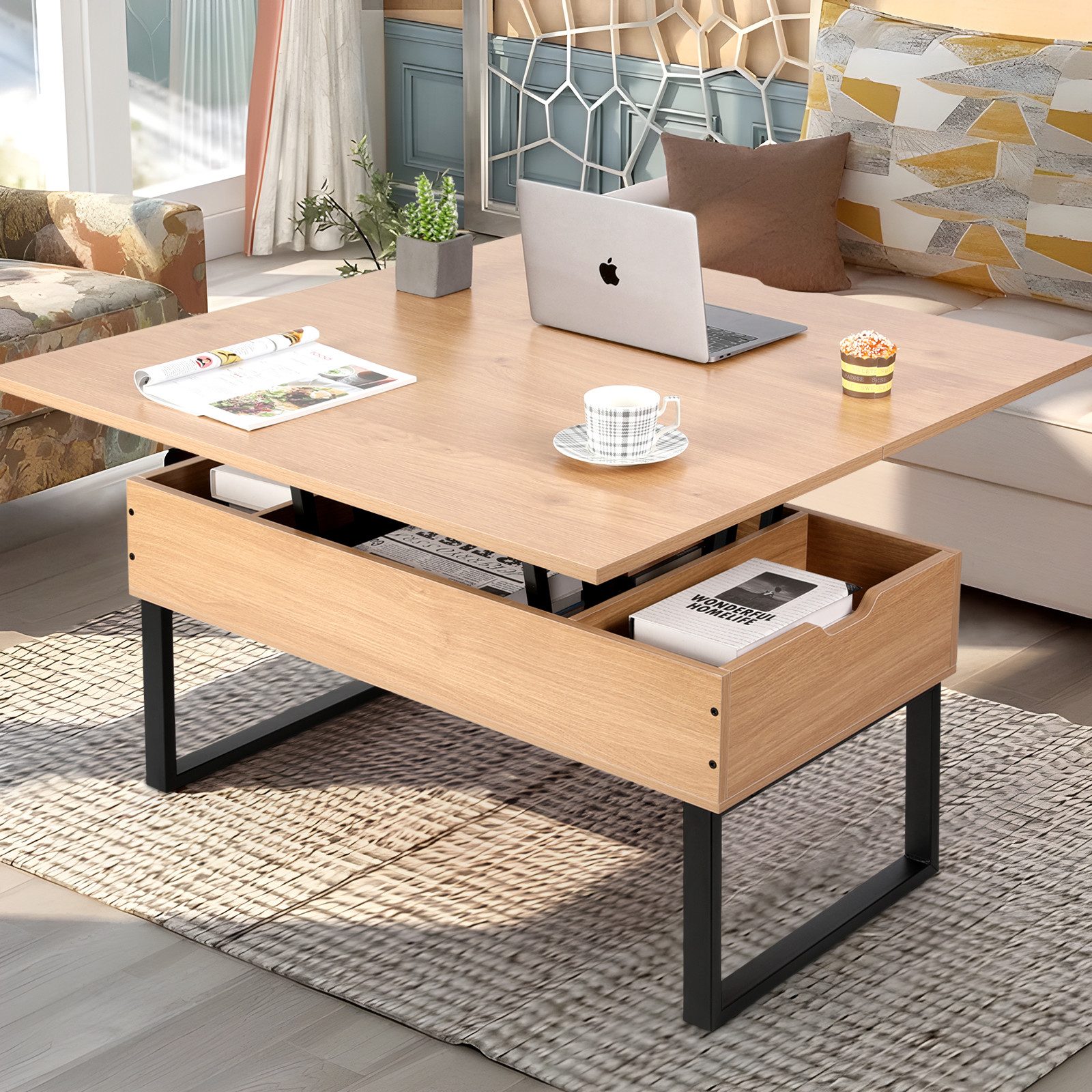 VOWNER Couchtisch Höhenverstellbarer, 3-in-1 Mehrzweck-Wohnzimmertisch, Hol günstig online kaufen