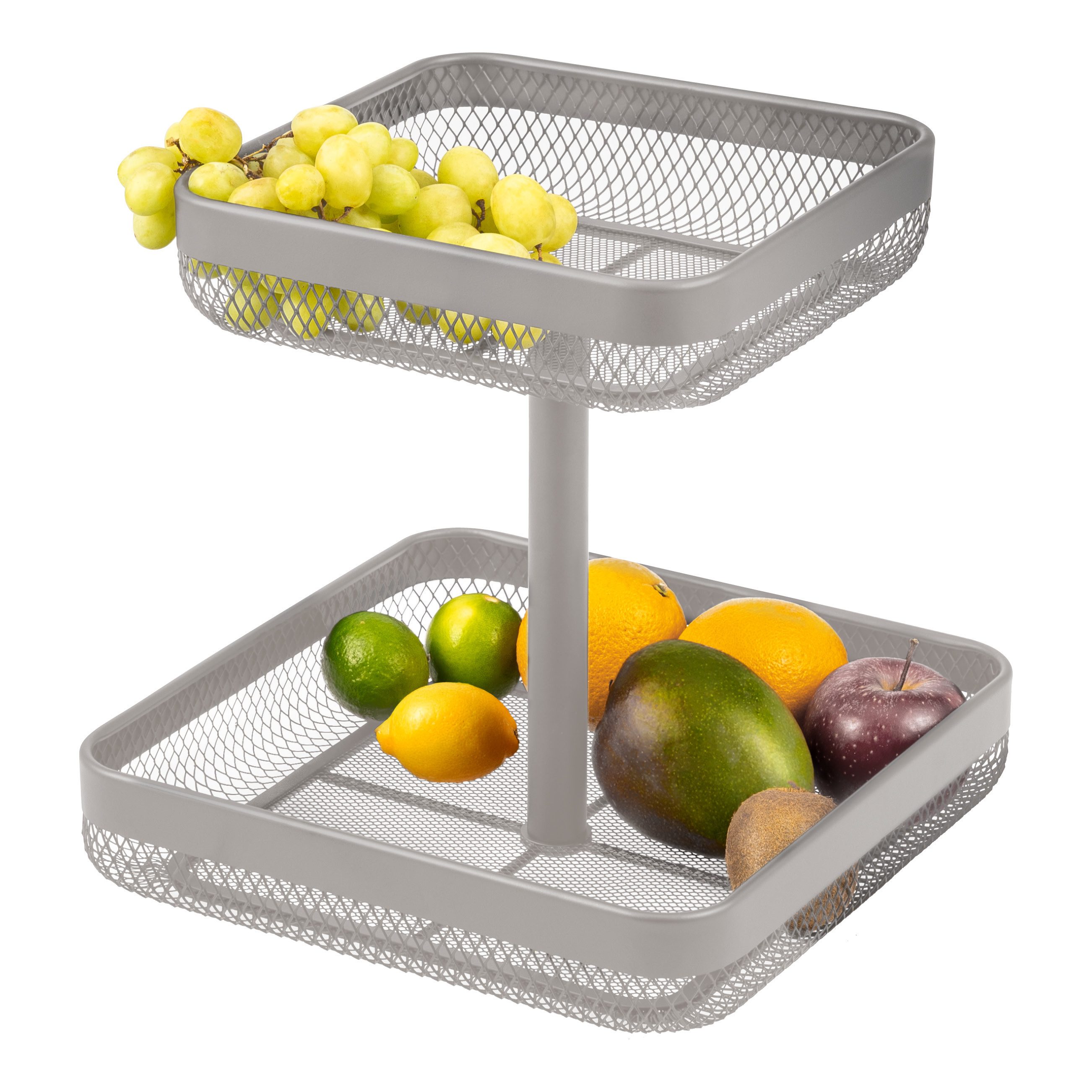 eluno Obstschale 2-stöckig / Brotkorb, Obstkorb aus Metall, taupe
