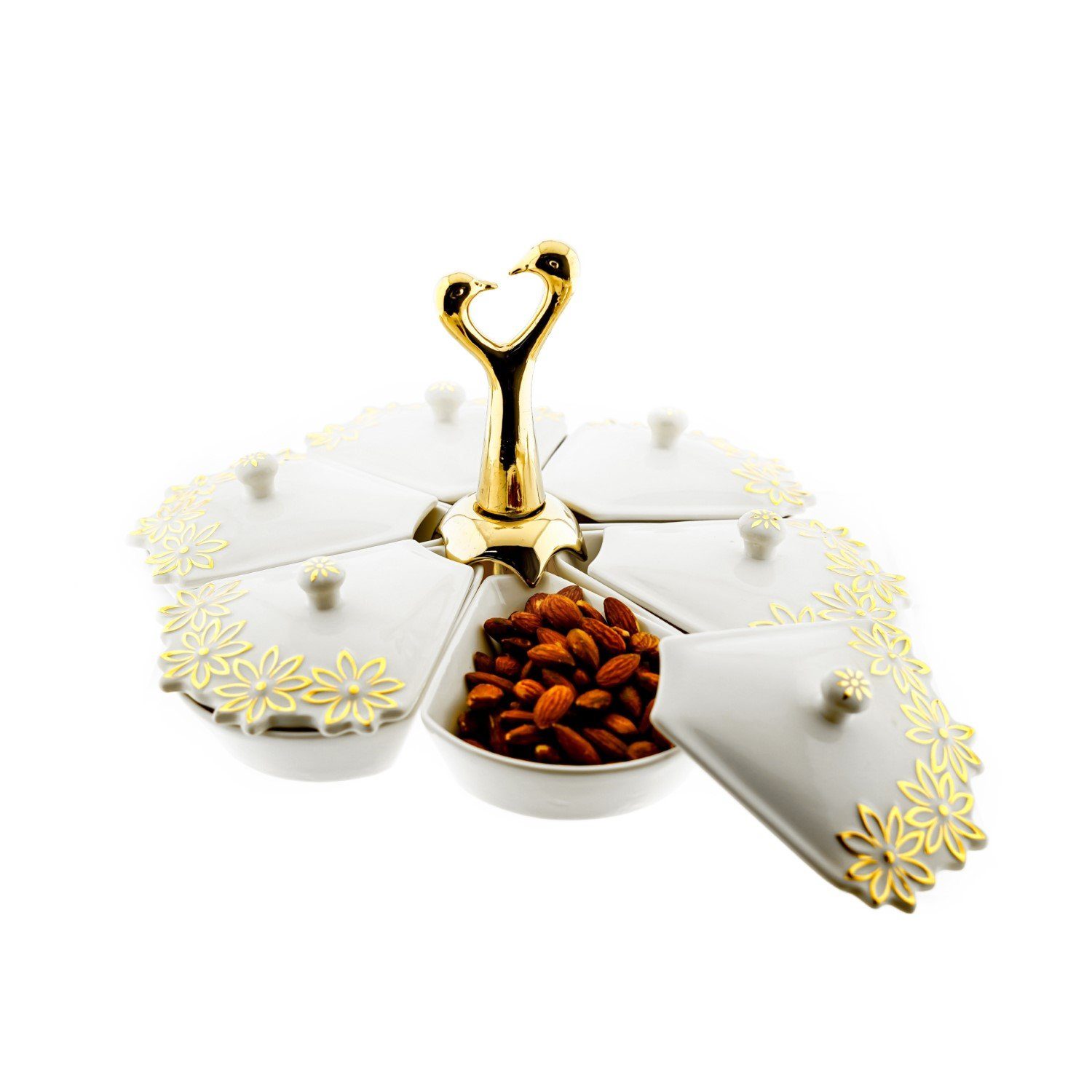 (6-tlg) 6-tlg Weiß Blumenmuster, Halterung Snackschale ZELLERFELD Porzellan Goldene Snackschalen-Set