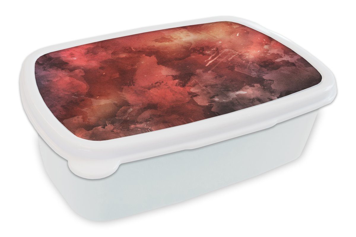 MuchoWow Lunchbox Aquarell - Abstrakt - Rot, Kunststoff, (2-tlg), Brotbox für Kinder und Erwachsene, Brotdose, für Jungs und Mädchen weiß