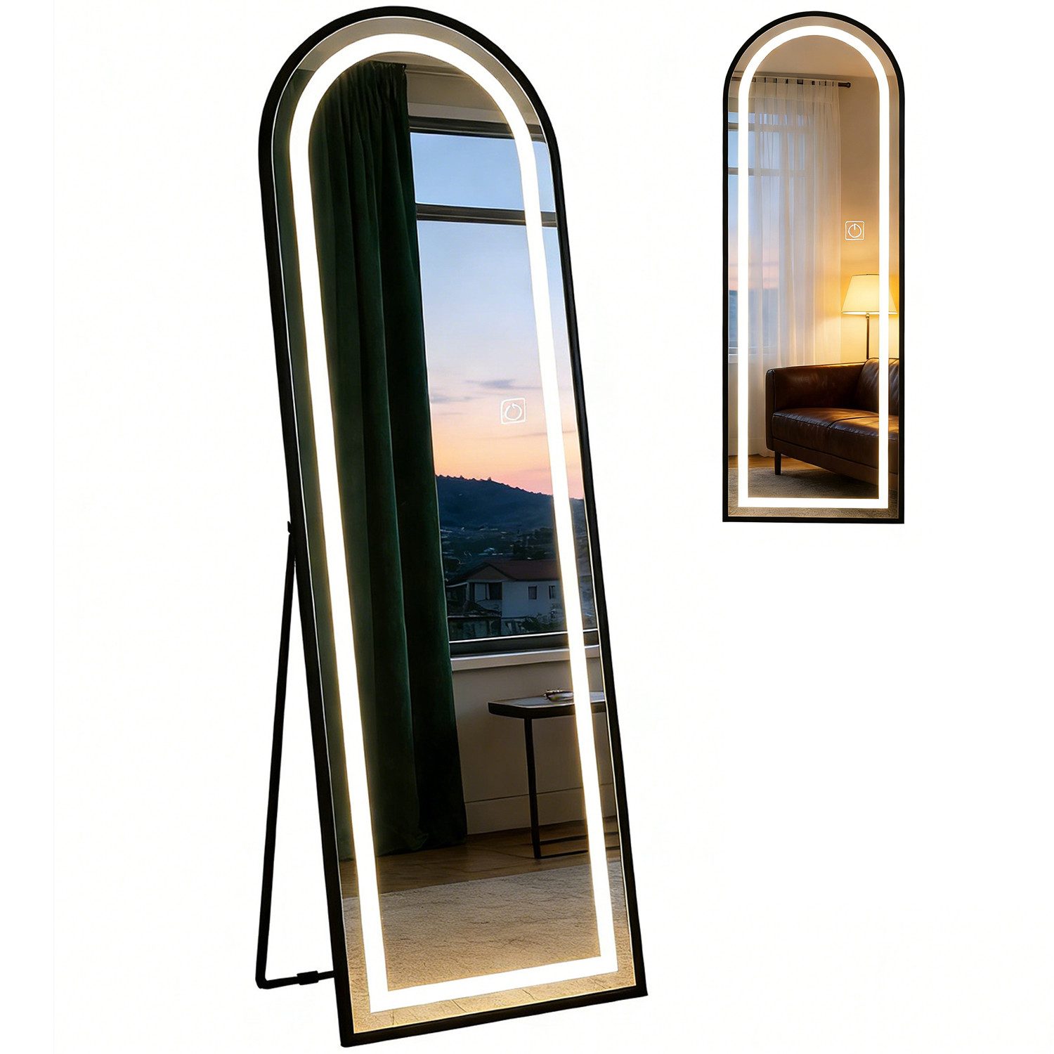 kehot Spiegel LED-Ganzkörperspiegel mit Rahmen,Aluminiumrahmen,dimmbare Beleuchtung (Oval, 150x45cm), Stand/Wand