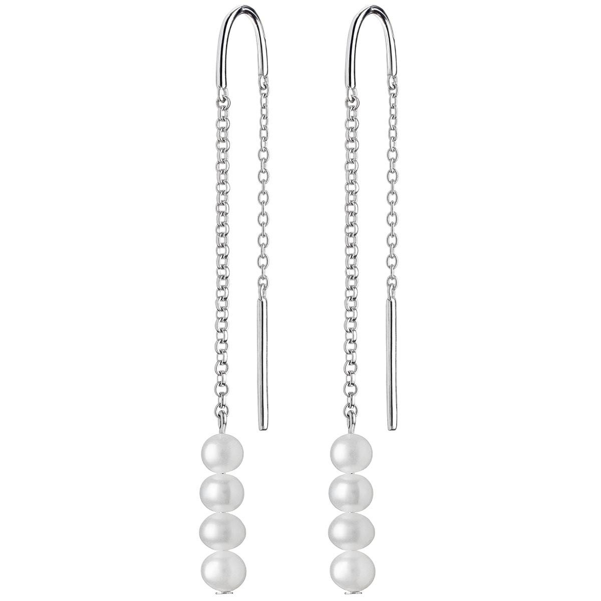 Gaura Pearls Paar Ohrhänger Elegant weiß rund 4.5-5 mm Süßwasserzuchtperle 925er Silber