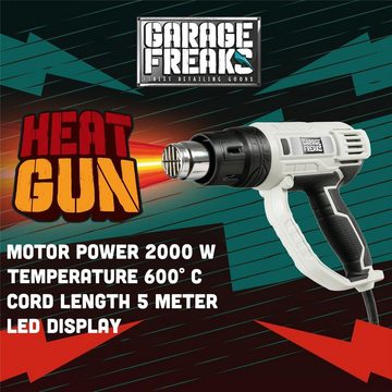 Garage Freaks Heißluftgebläse Heißluftpistole mit 5 M Kabel, LED Anzeige, 60-600° C