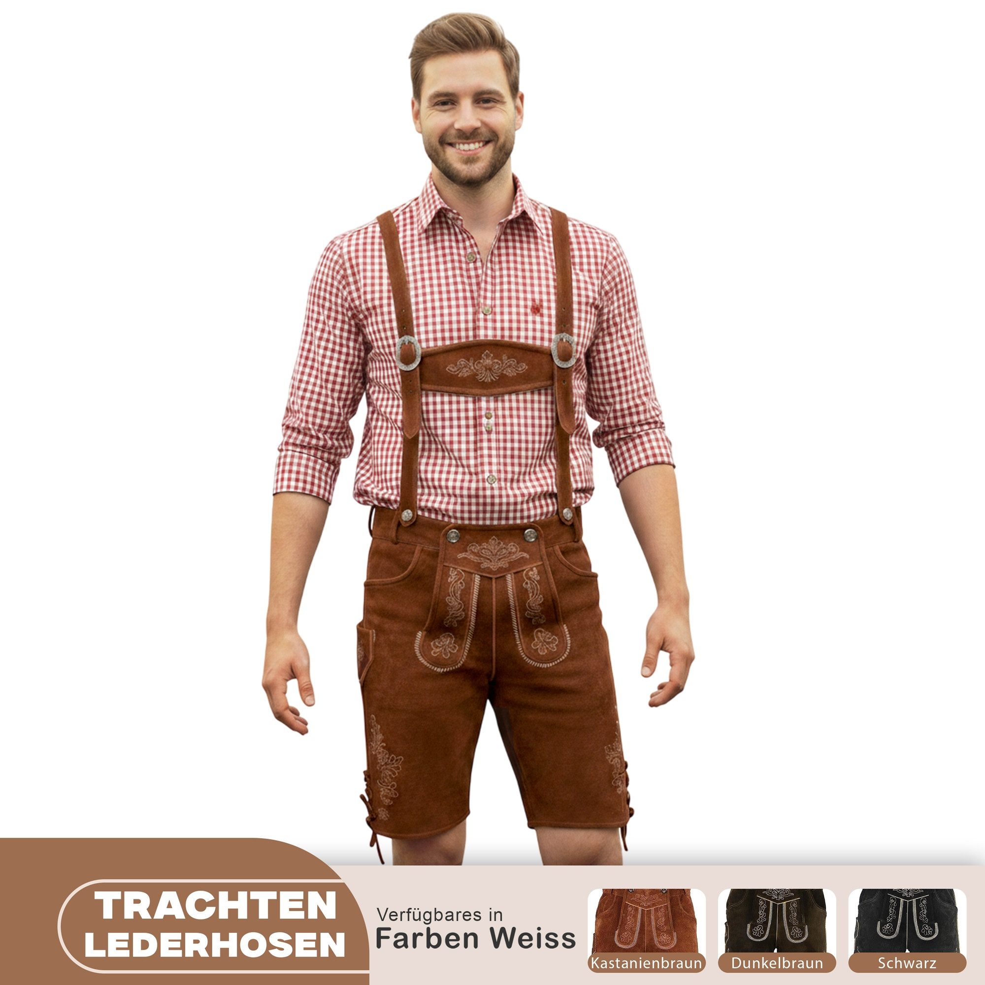 German Wear Trachtenlederhose GW720 kurze trachtenhose Toni Trachten Lederhose mit Hosenträgern