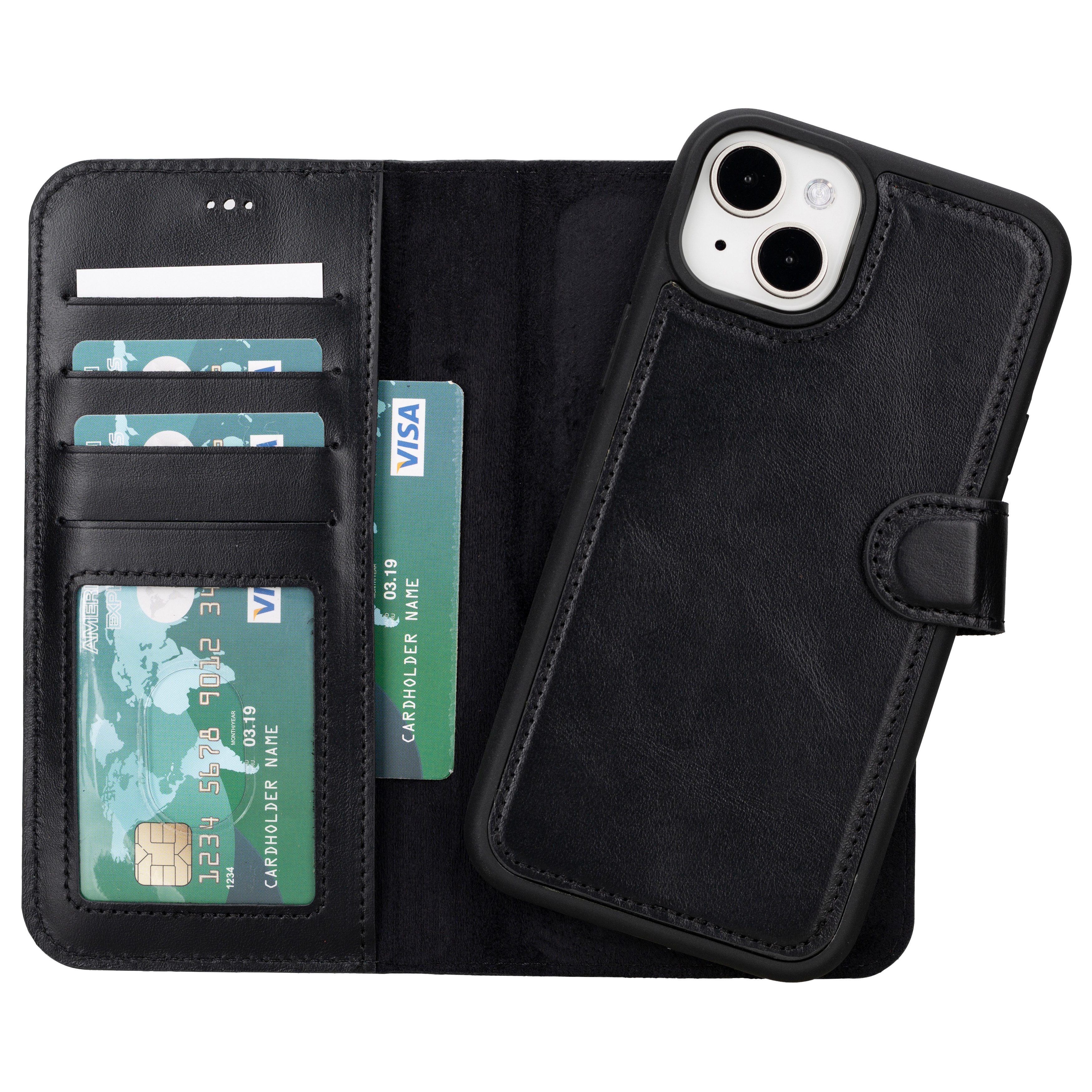 Renna Leather Handyhülle Echtleder Hülle für iPhone 14 Plus Handyhülle mit RFID Tasche