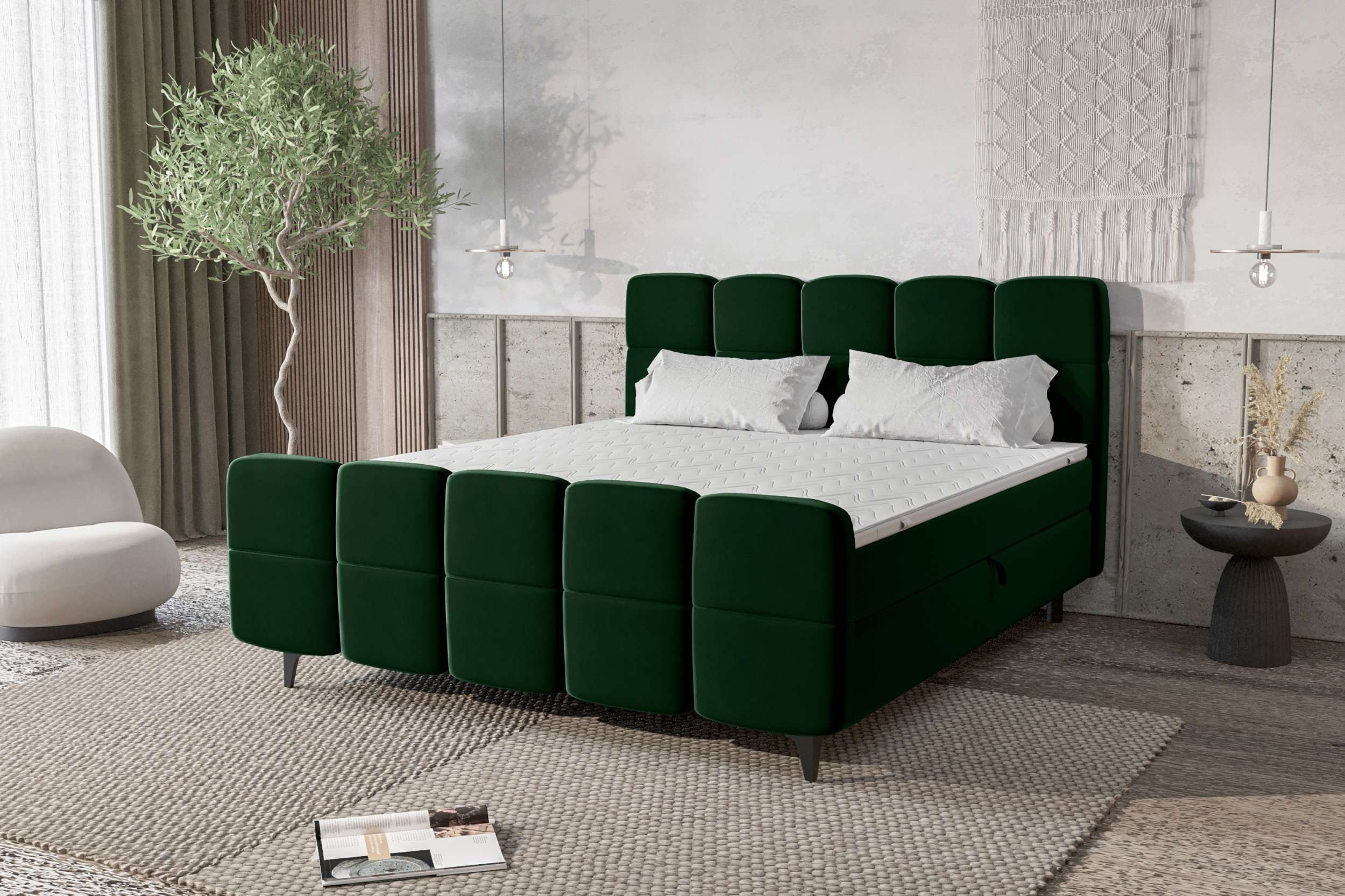 99rooms Boxspringbett Capri (Schlafzimmerbett, Bett), 140/160/180x200 cm, in Velours KRONOS, mit Topper, Bettkasten