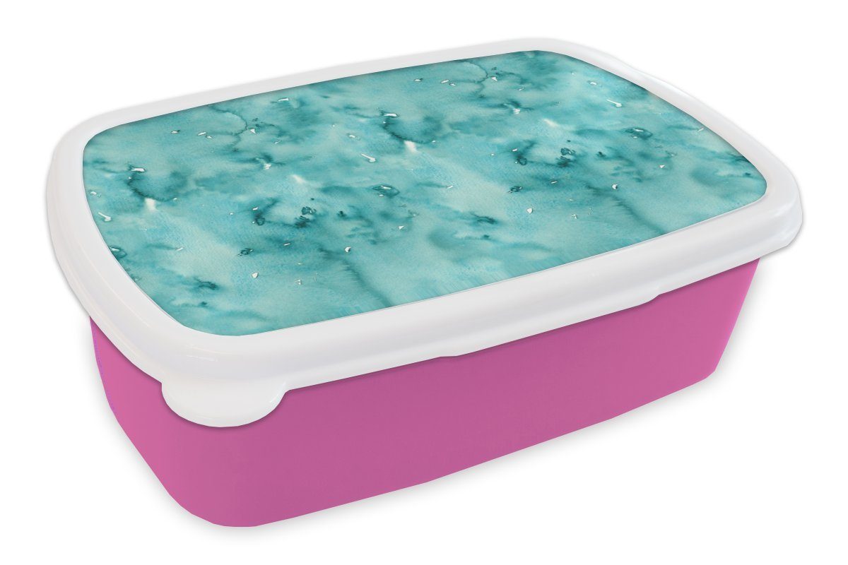 MuchoWow Lunchbox Muster - Türkis - Aquarell, Kunststoff, (2-tlg), Brotbox für Erwachsene, Brotdose Kinder, Snackbox, Mädchen, Kunststoff rosa
