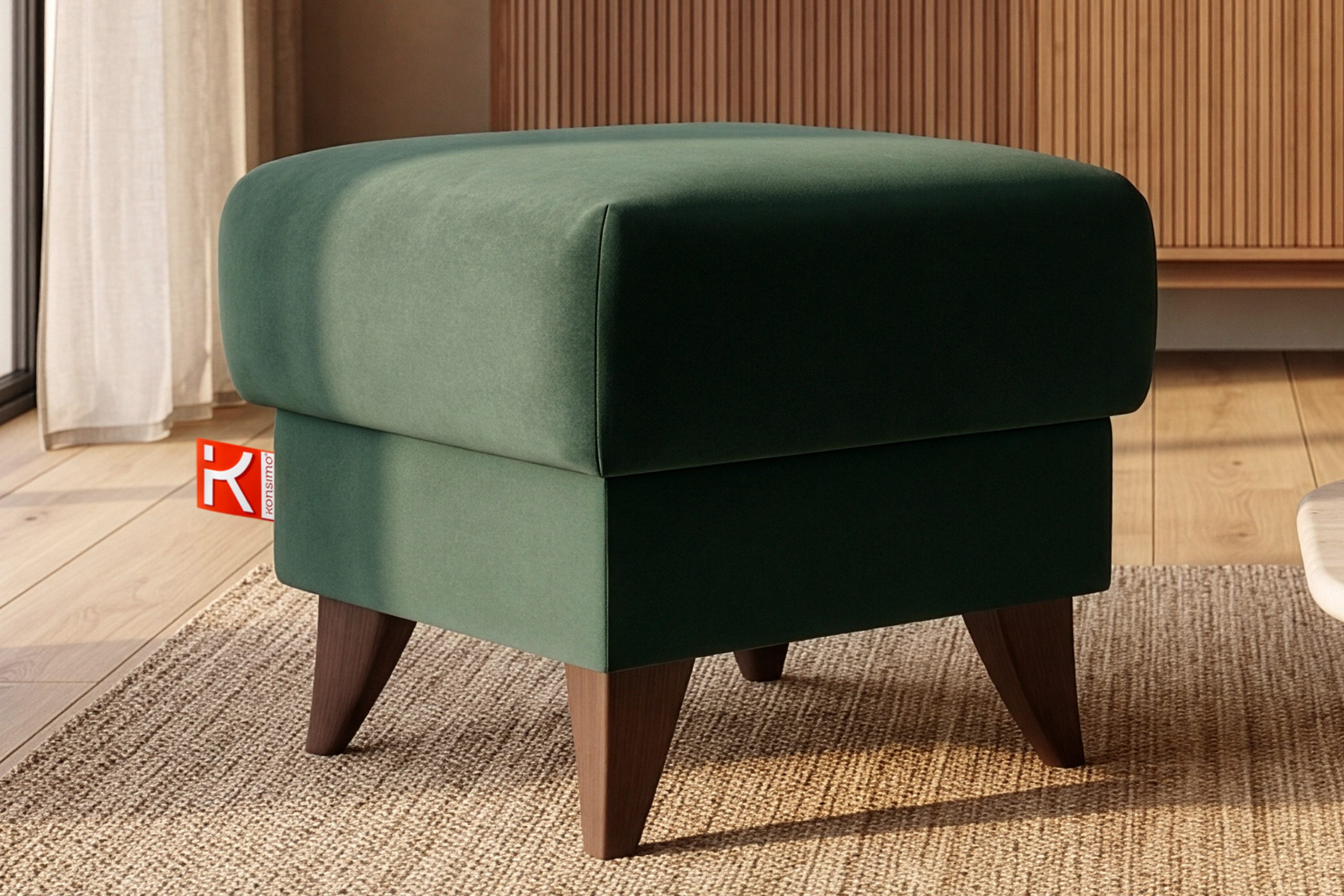 KONSIMO® Fußhocker Sitzhocker mit Stauraum GUSTAVO, hergestellt in der EU, handgefertigt, braun Füße, Polsterhocker, Elegant