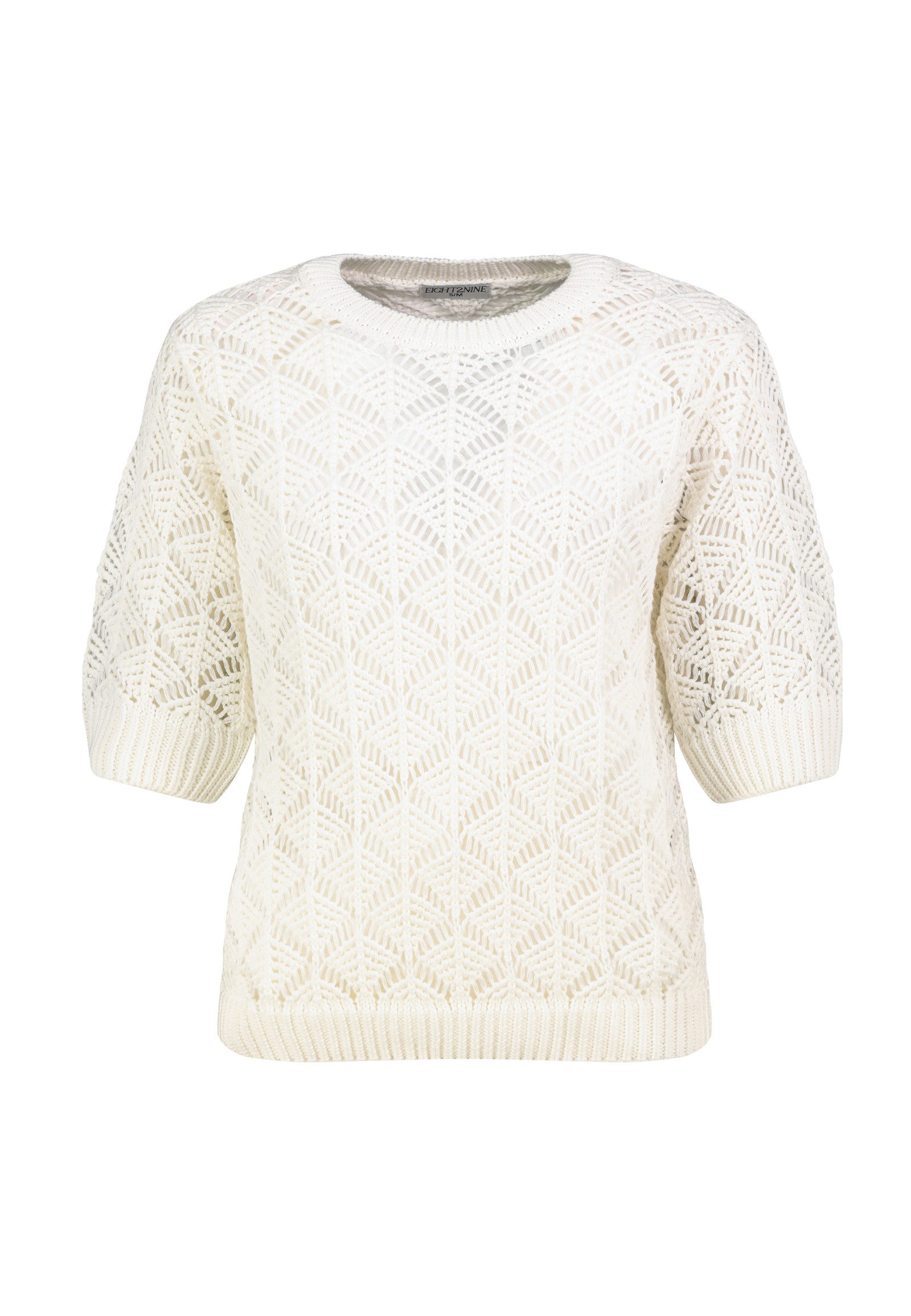 Eight2Nine Strickpullover Strickshirt mit Ajour-Muster Ajour Lochstrick-Pullover