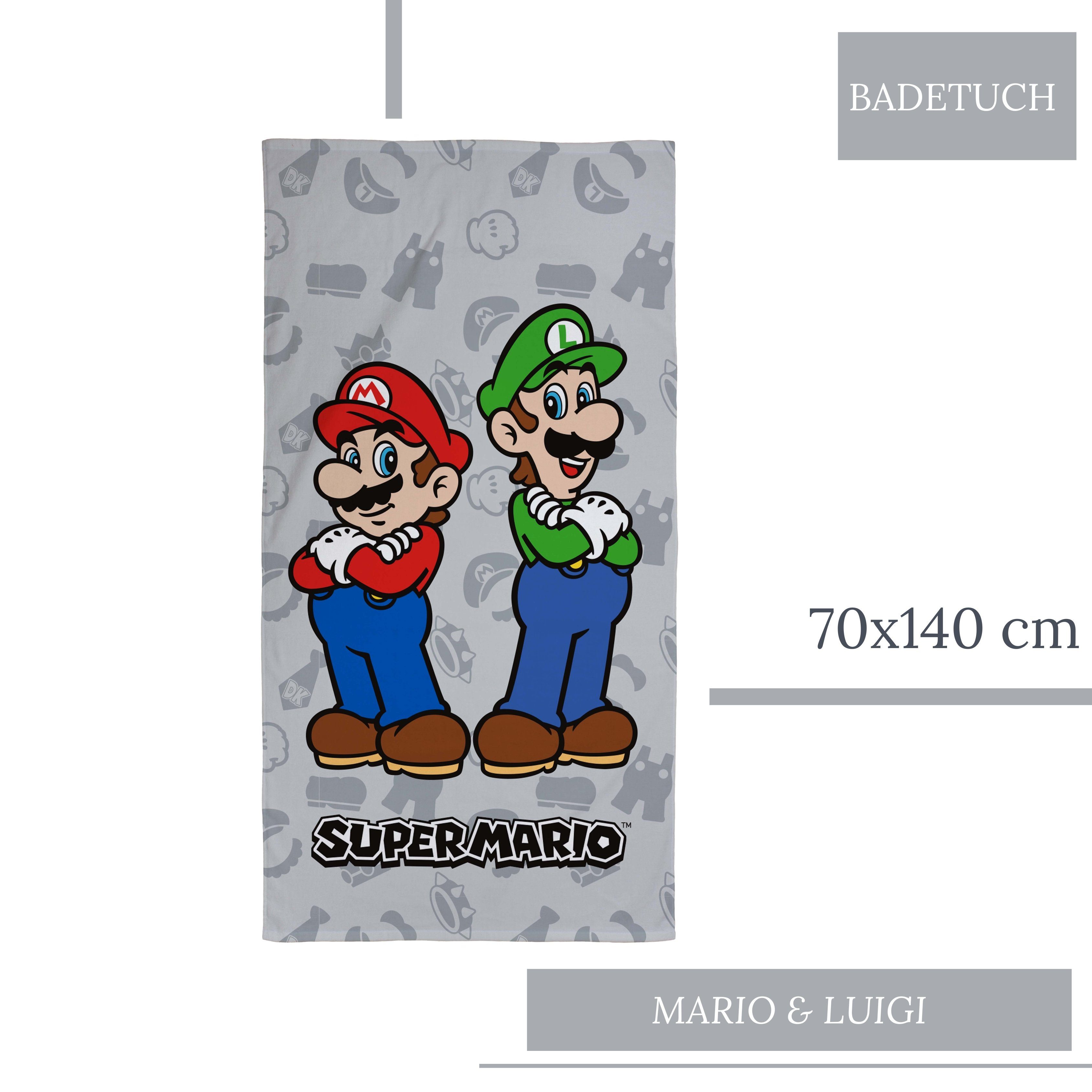 MTOnlinehandel Badetuch Super Mario & Luigi 70x140 cm, 100 % Baumwolle,  Baumwolle (1-St), offiziell lizenziertes Nintendo Bade- / Strandtuch