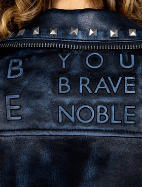 Be Noble Lederjacke Be Brave Mädels Rockige Biker Lederjacke mit Nieten und Schriftzügen