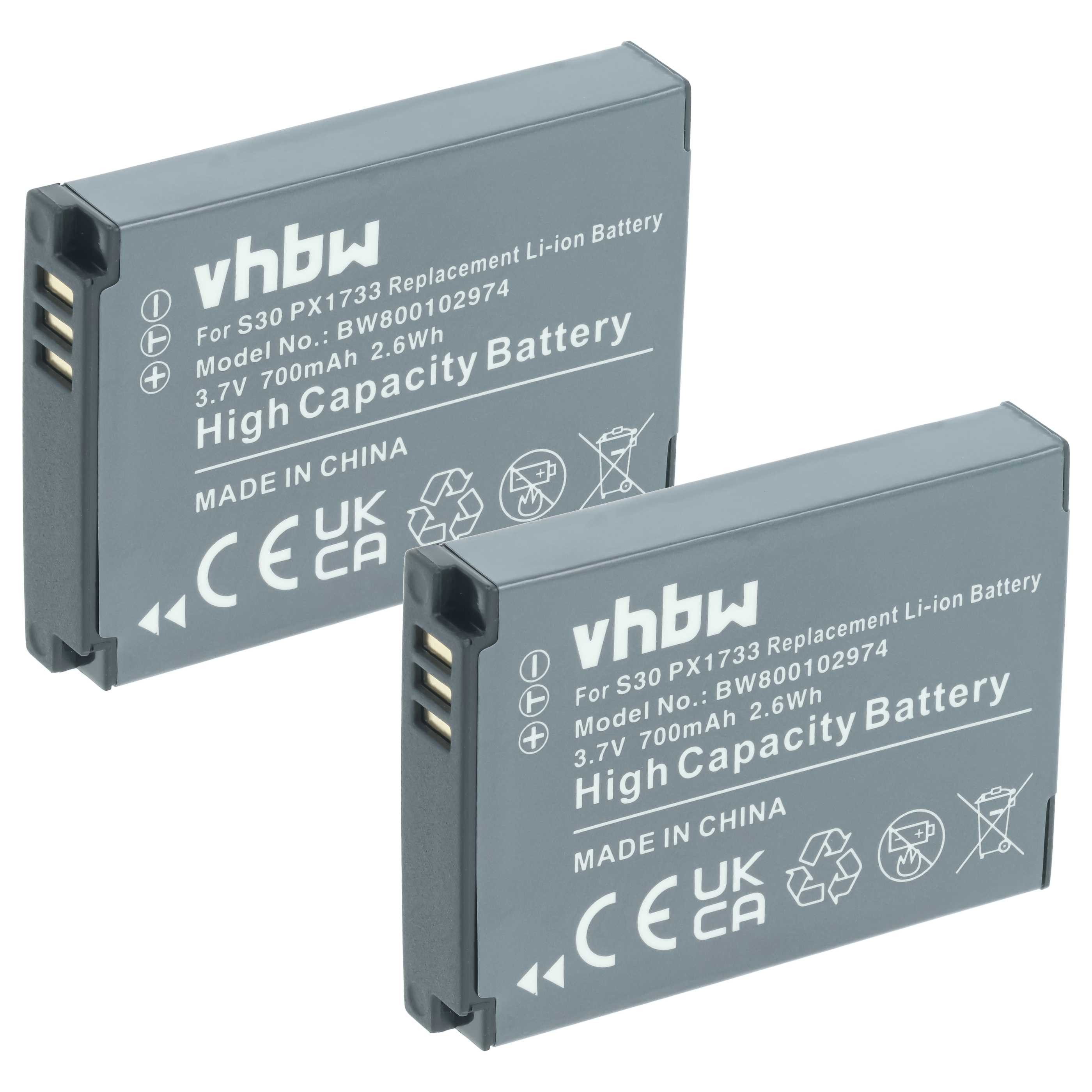 vhbw passend für Toshiba CAMILEO PA3893U-1CAMX150, S30 HD, S30 Camcorder (7 Kamera-Akku Akku Li-Ion 700 mAh (3,7 V, 2 St), Leistungsfähige Austausch-Akkus für Ihre Videokamera, Wiederaufladbar
