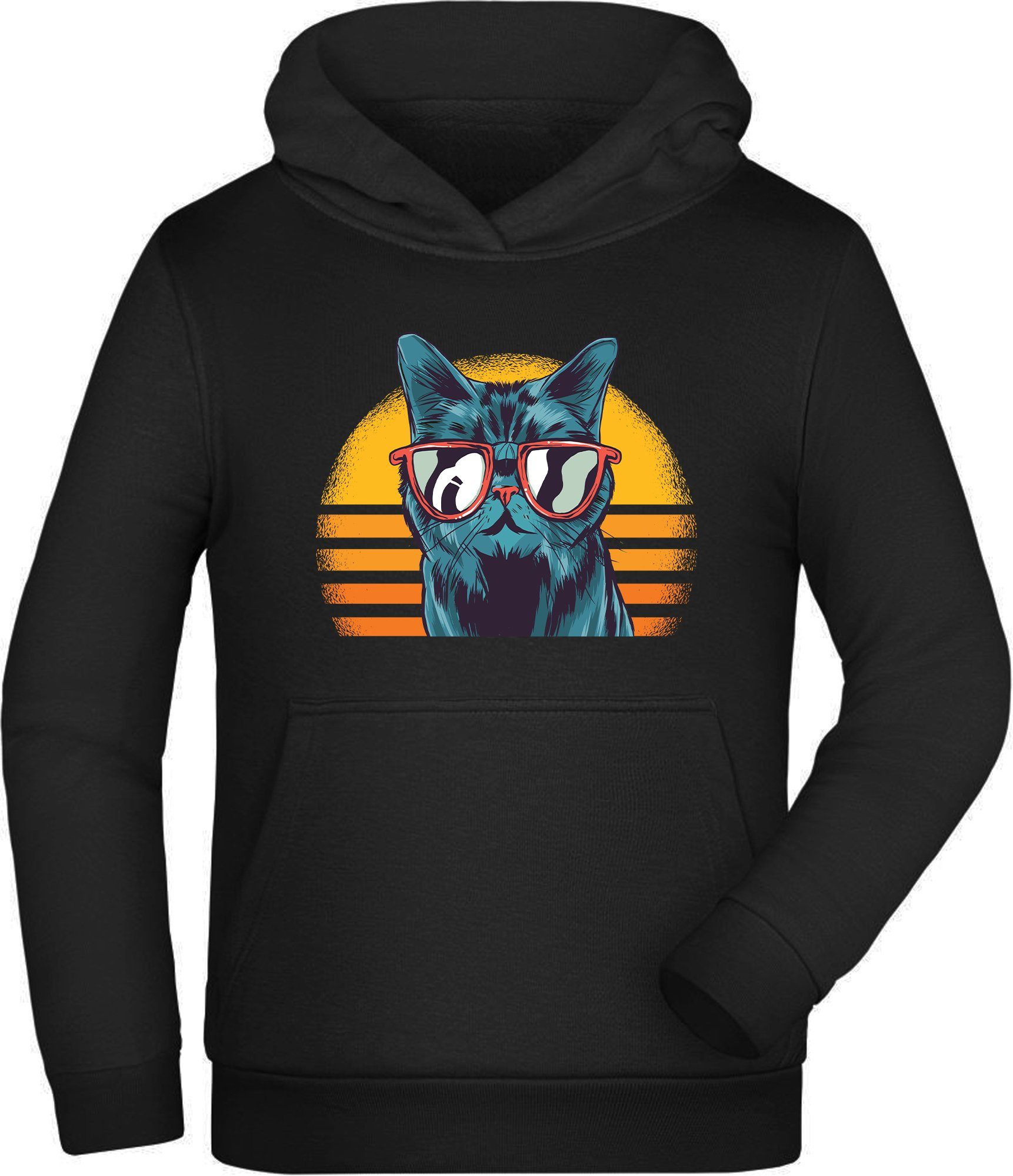 Kapuzen Sweatshirt Kinder Aufdruck, mit Hoodie - MyDesign24 Retro Katze Sonnenbrille Kapuzensweater i102 coole mit